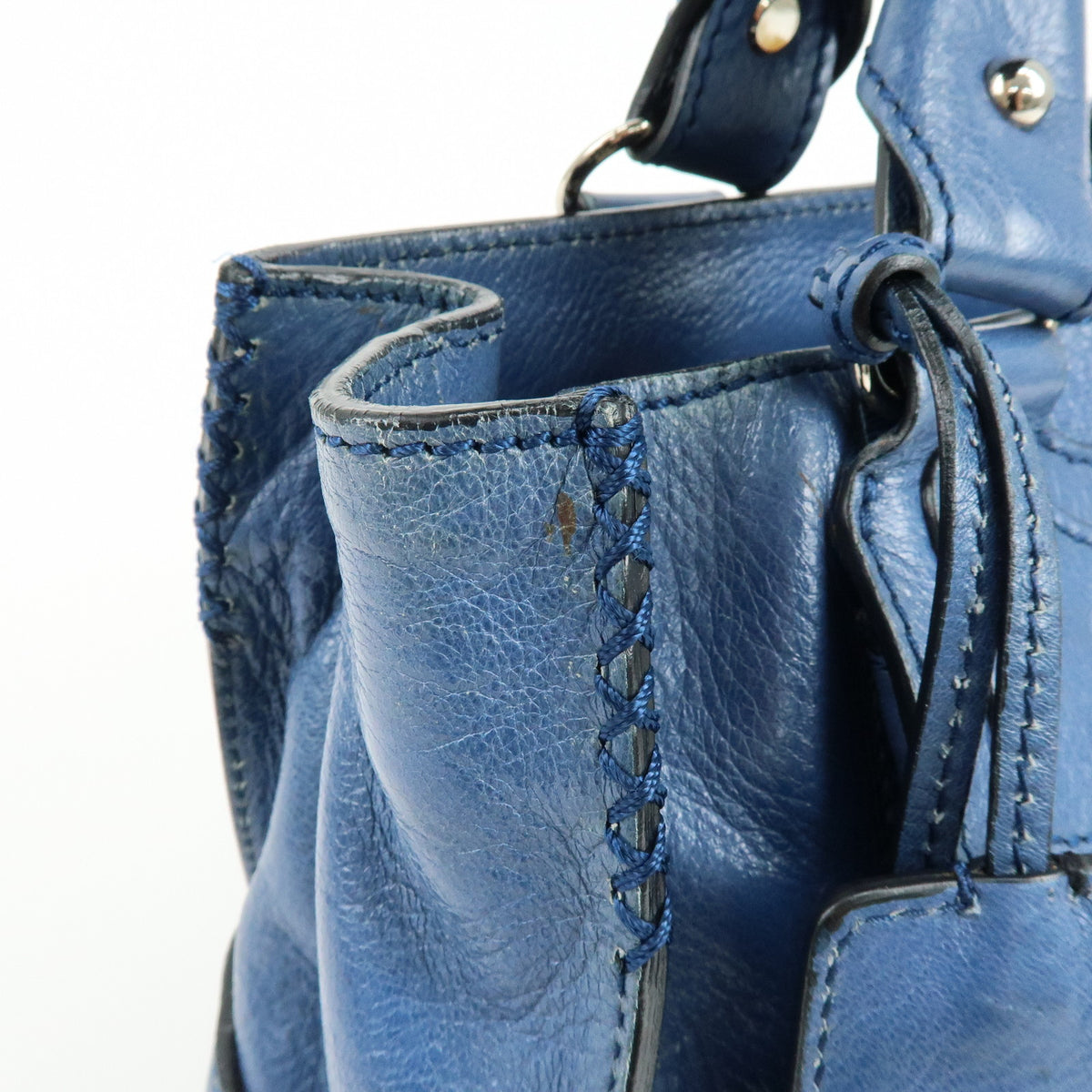 CELINE Logo Leather Boogie Bag Hand Bag Horse Bag Charm Blue