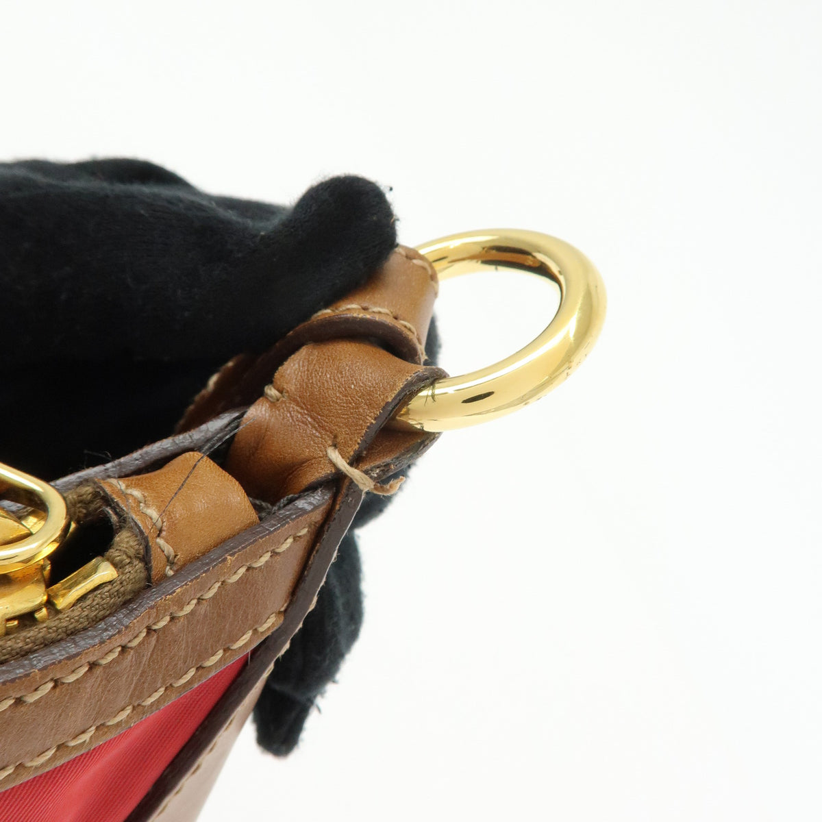 PRADA Triangle Logo Nylon Leather Shoulder Bag Red Beige Brown
