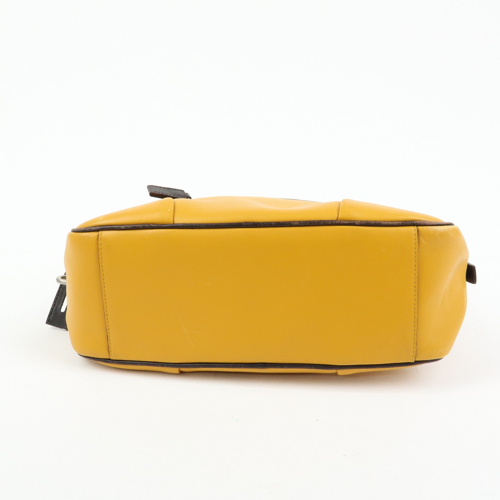 PRADA Leather Bicolor Hand Bag Bowling Bag Yellow Brown