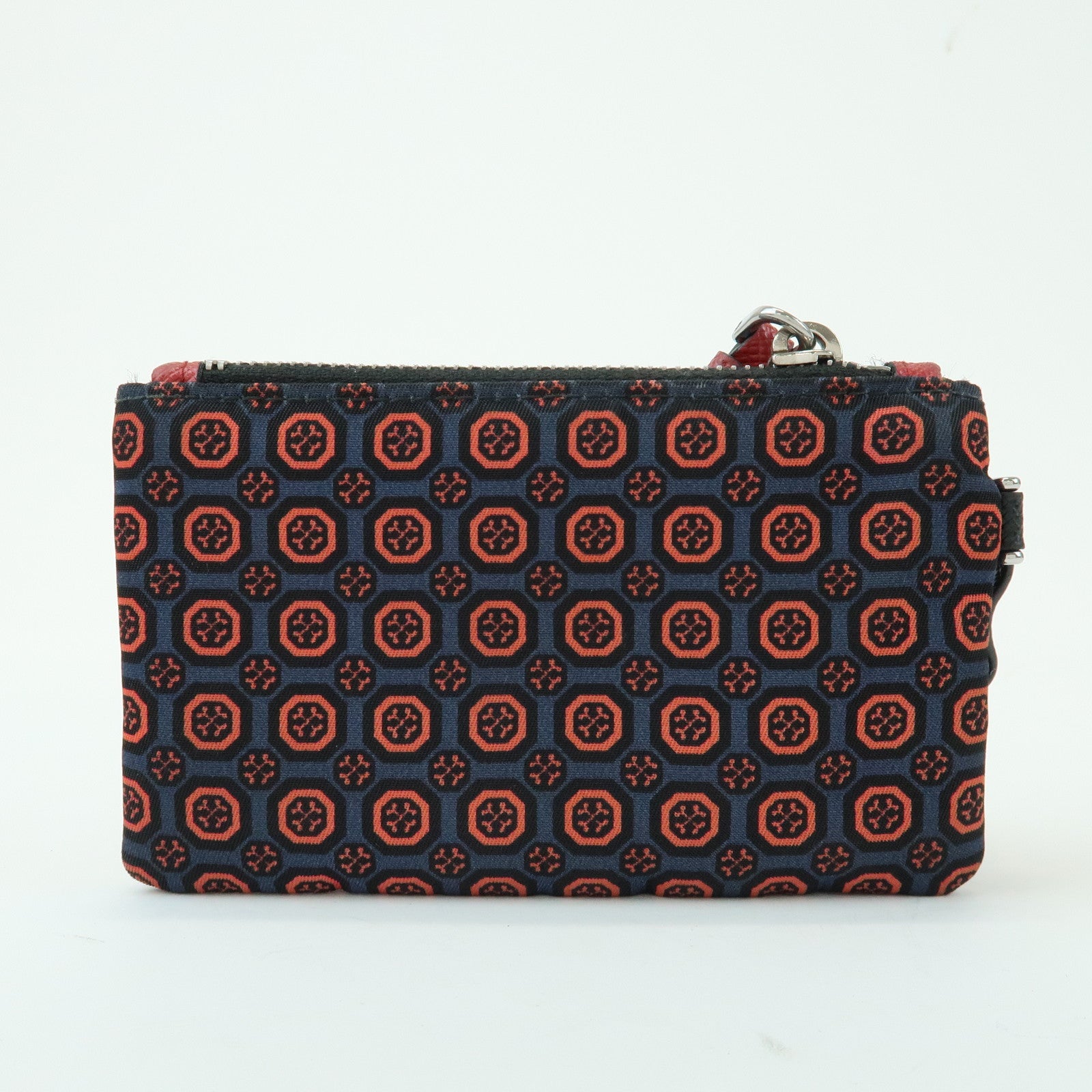 PRADA Triangle Logo Nylon Leather Mini Pouch Key Ring Navy 2TT072