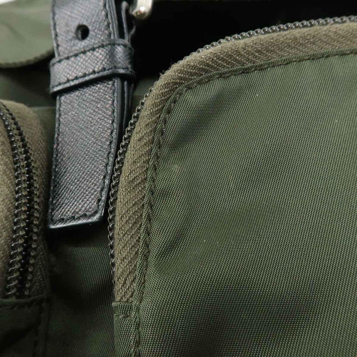 PRADA Triangle Logo Nylon Saffiano Leather Backpack Khaki 1BZ005