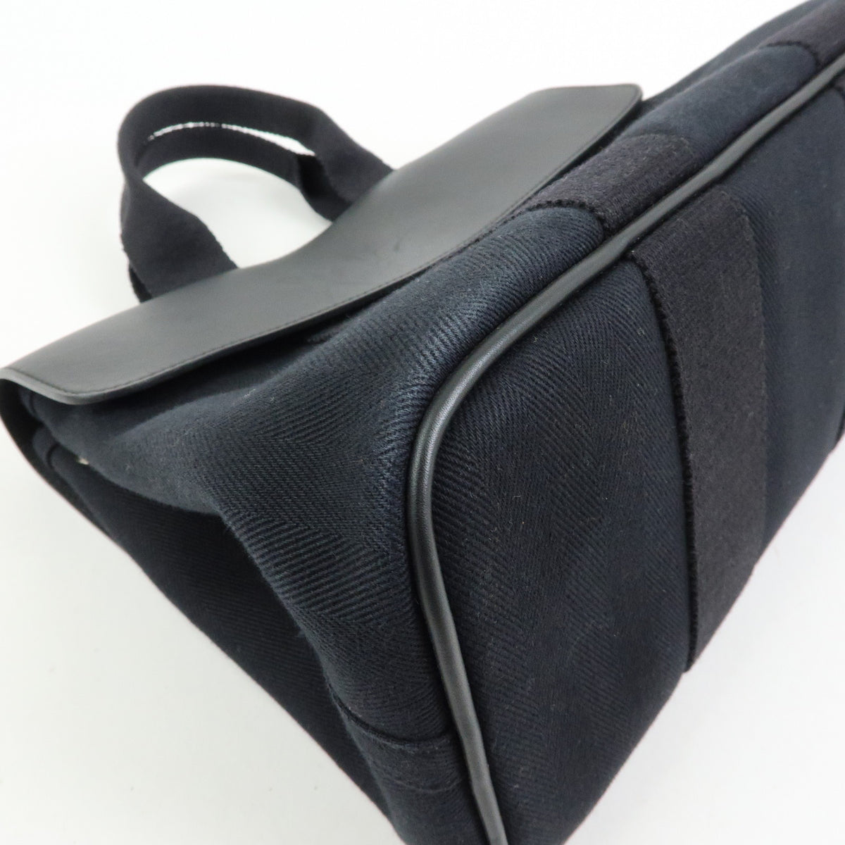 HERMES Valparaiso PM Toile Chevron Tote Bag Hand Bag Black