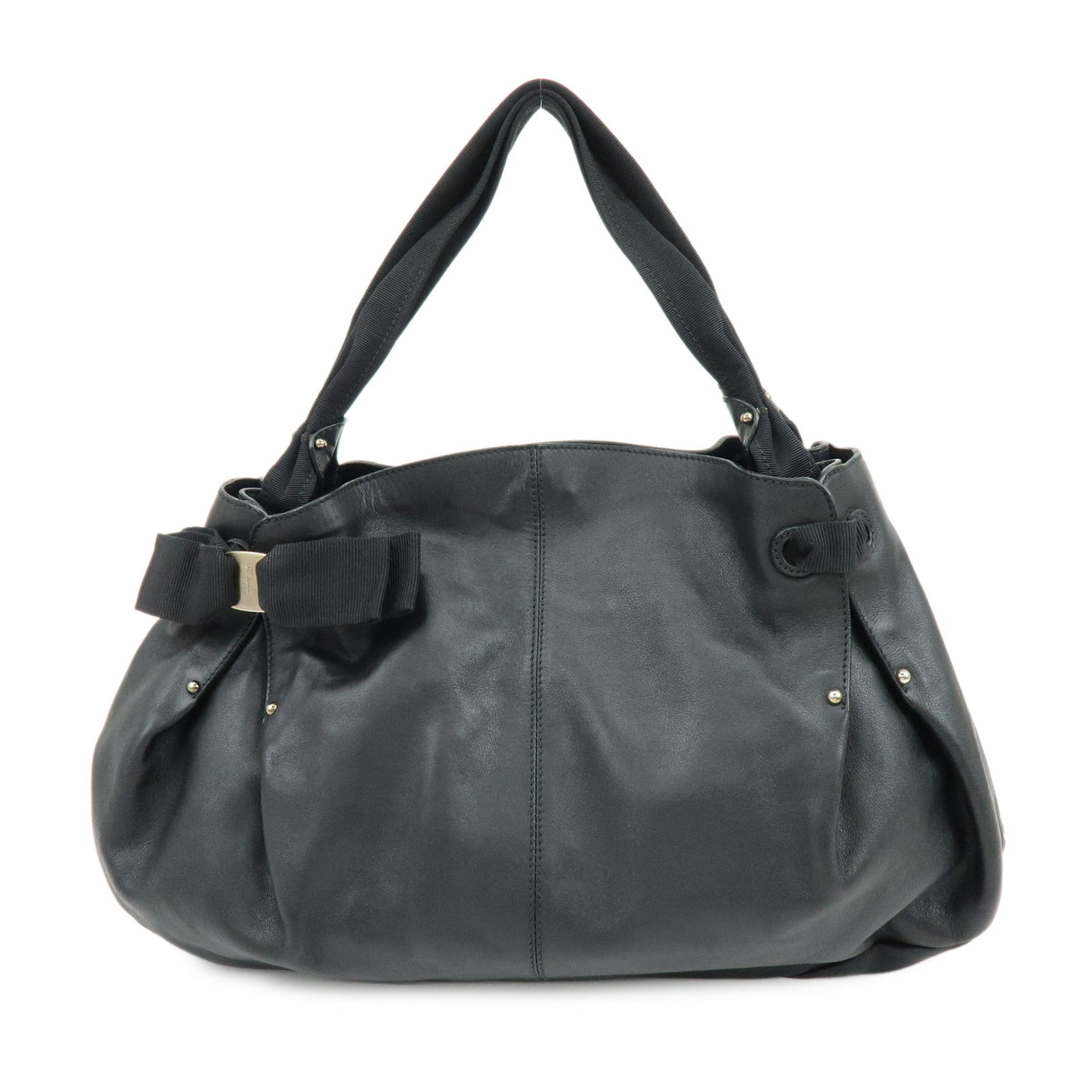 Ferragamo Vara Ribbon Leather Tote Bag Hand Bag Black