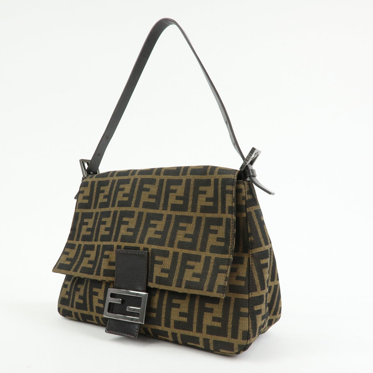 FENDI Mamma Baguette Zucca Canvas Leather Shoulder Bag Brown 8BR001