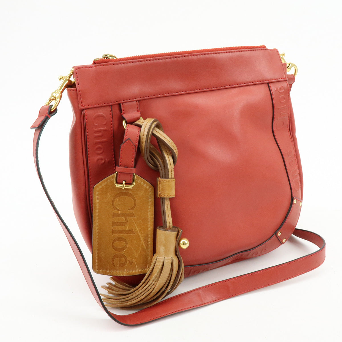 Chloe Eden Leather Shoulder Bag Crossbody Bag Tassel Red