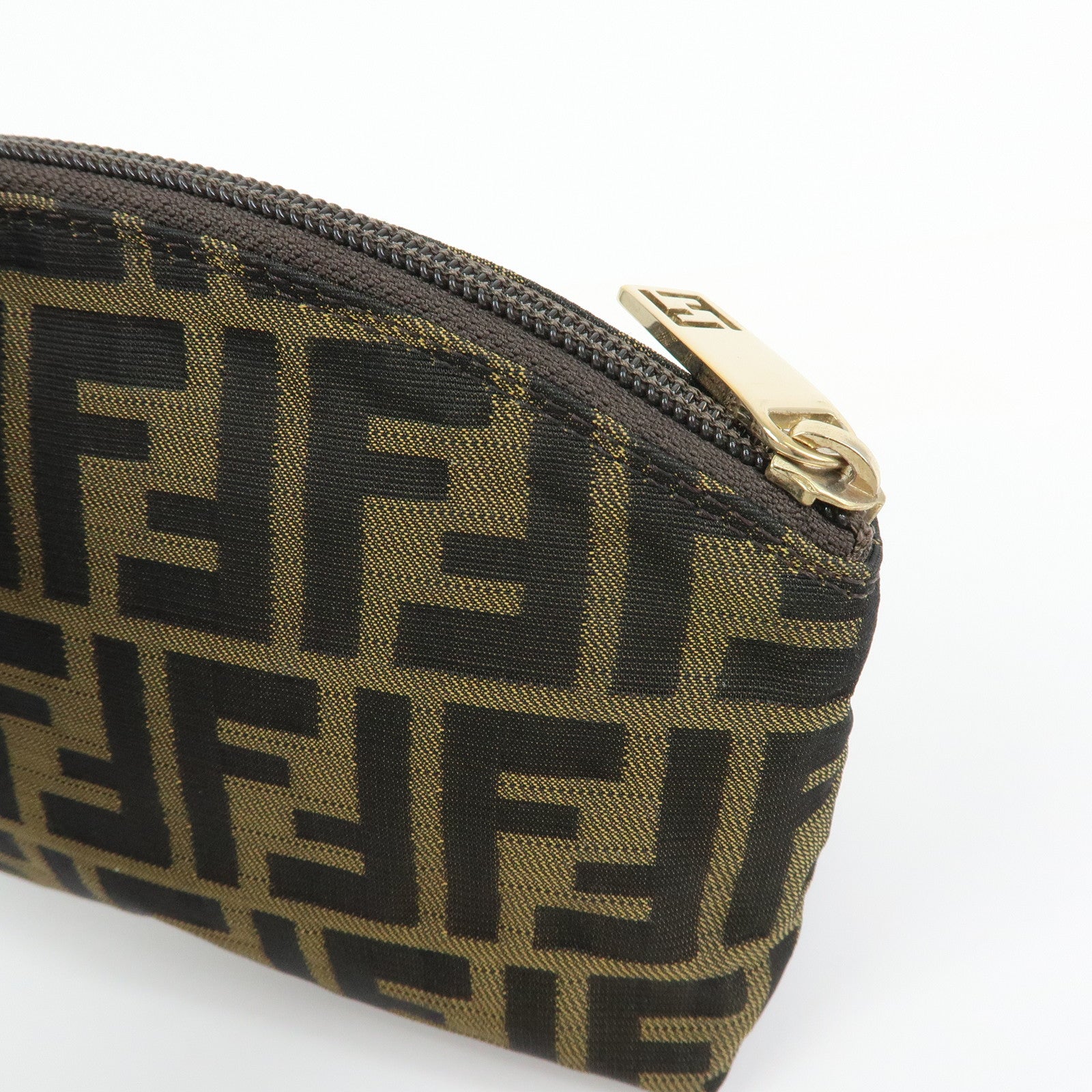 FENDI Zucca Canvas Pouch Cosmetic Pouch Brown Gold 7N0005