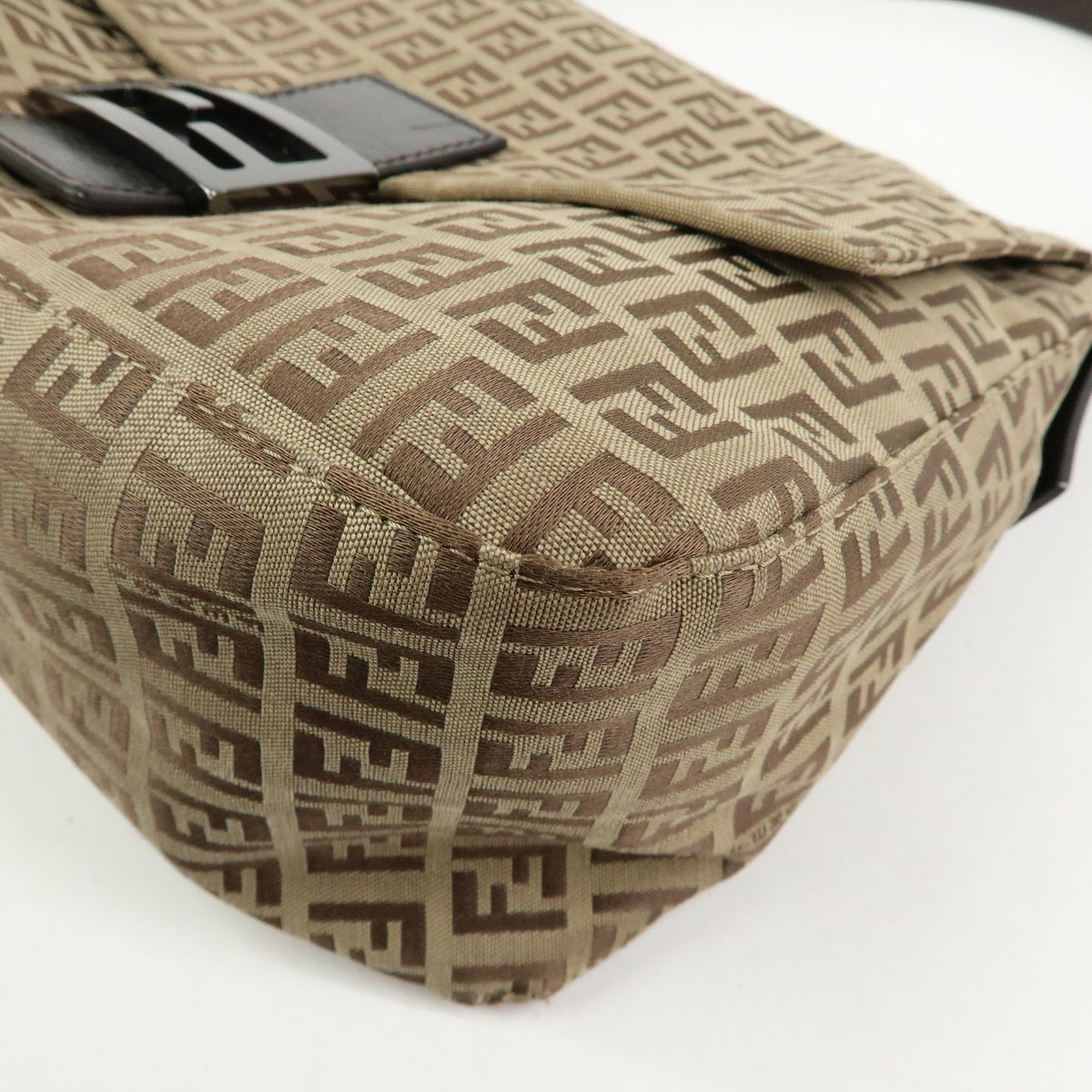 FENDI Mamma Baguette Zucchino Canvas Leather Shoulder Bag 8BR001