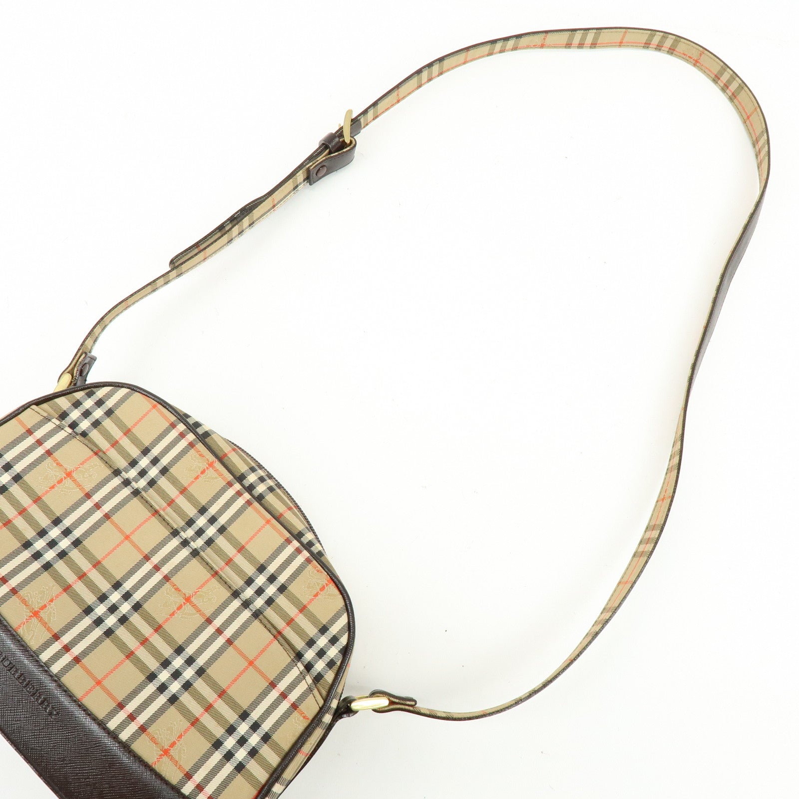 BURBERRY Nova Plaid Canvas Leather Shoulder Crossbody Bag Beige Brown