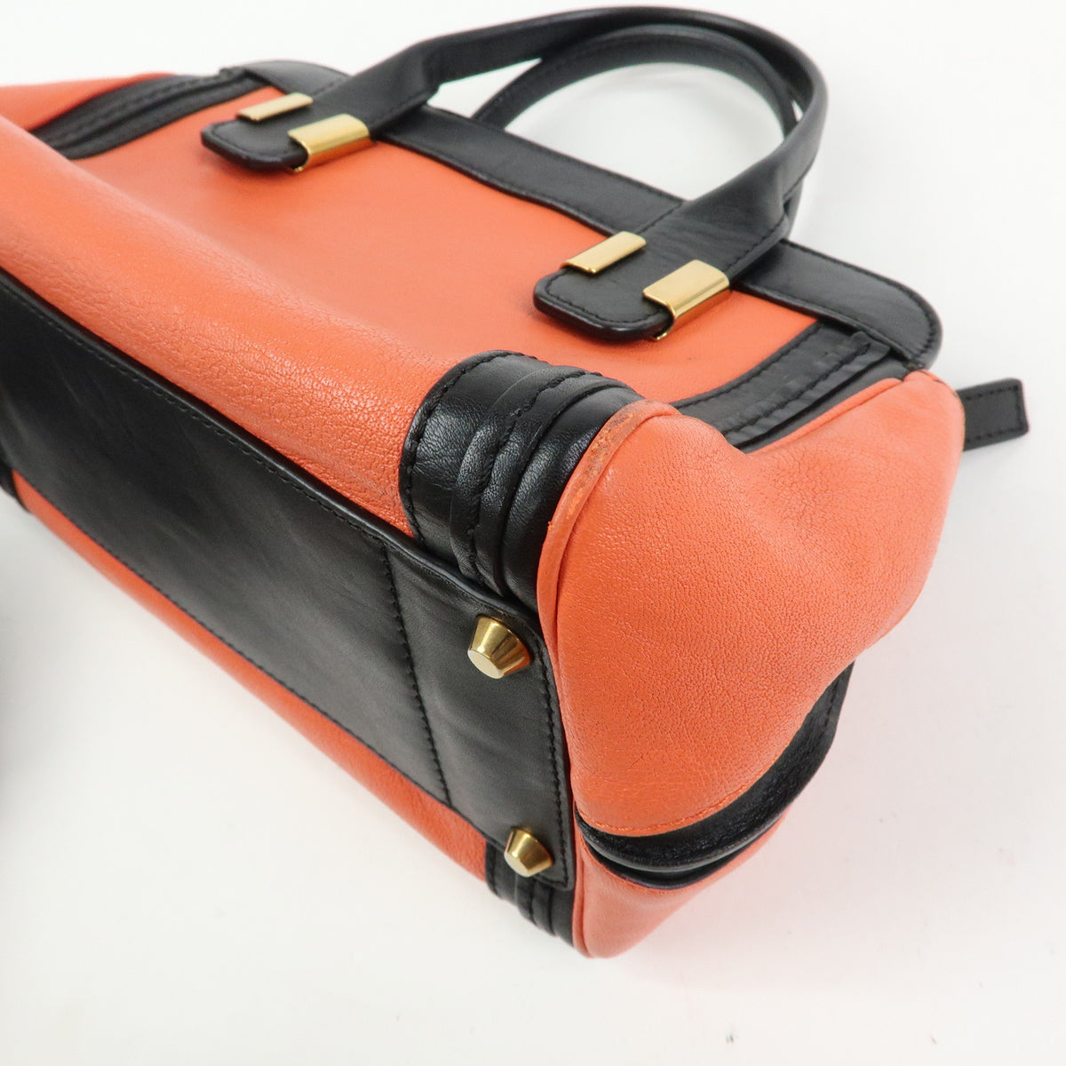 Chloe Logo Alice Leather 2Way Bag Hand Bag Shoulder Bag Orange Black