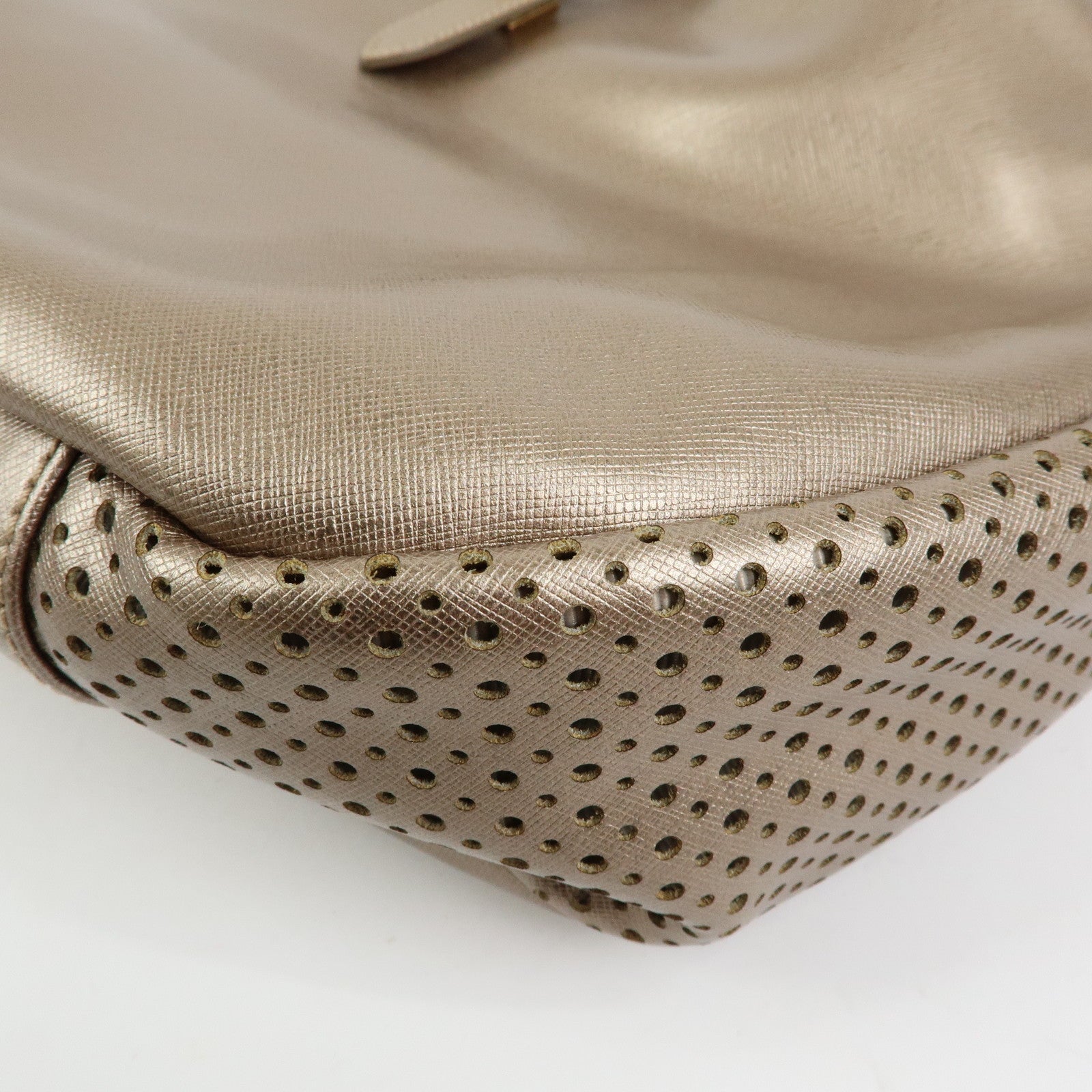 Ferragamo Gancini Leather Shoulder Bag Hand Bag Metallic Pink Beige