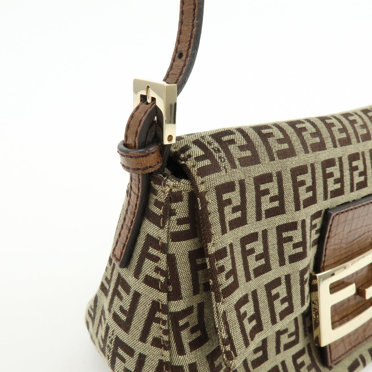 FENDI Mini Mamma Baguette Zucchino Canvas Leather Shoulder Bag 8BR180