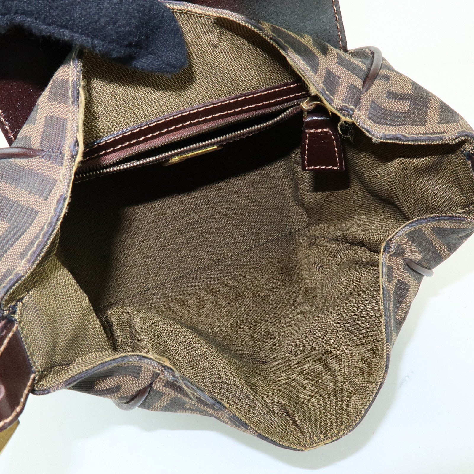 FENDI Zucca Canvas Leather Hand Bag Shoulder Bag Brown 15214