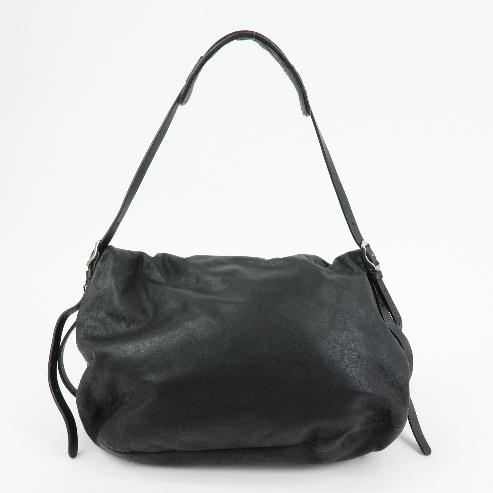JIMMY CHOO Leather Shoulder Bag Crossbody Bag Metal Chain Black