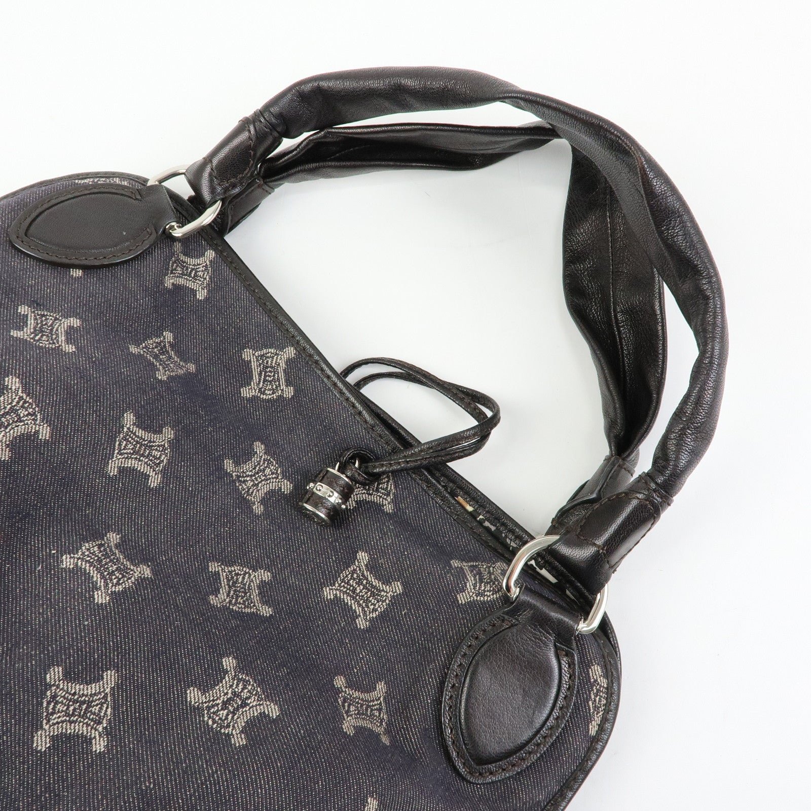 CELINE Macadam Bittersweet Denim Leather Shoulder Bag Indigo Blue Black