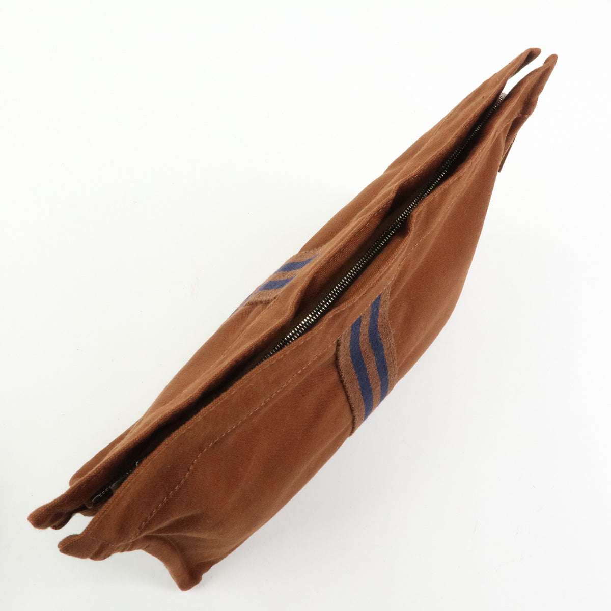 HERMES Fourre Tout Canvas Pouch Clutch Bag Maron Brown