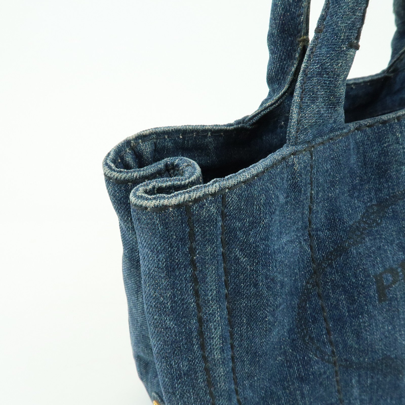 PRADA Triangle Logo Canapa Mini Denim Tote Bag Denim Blue BN2439