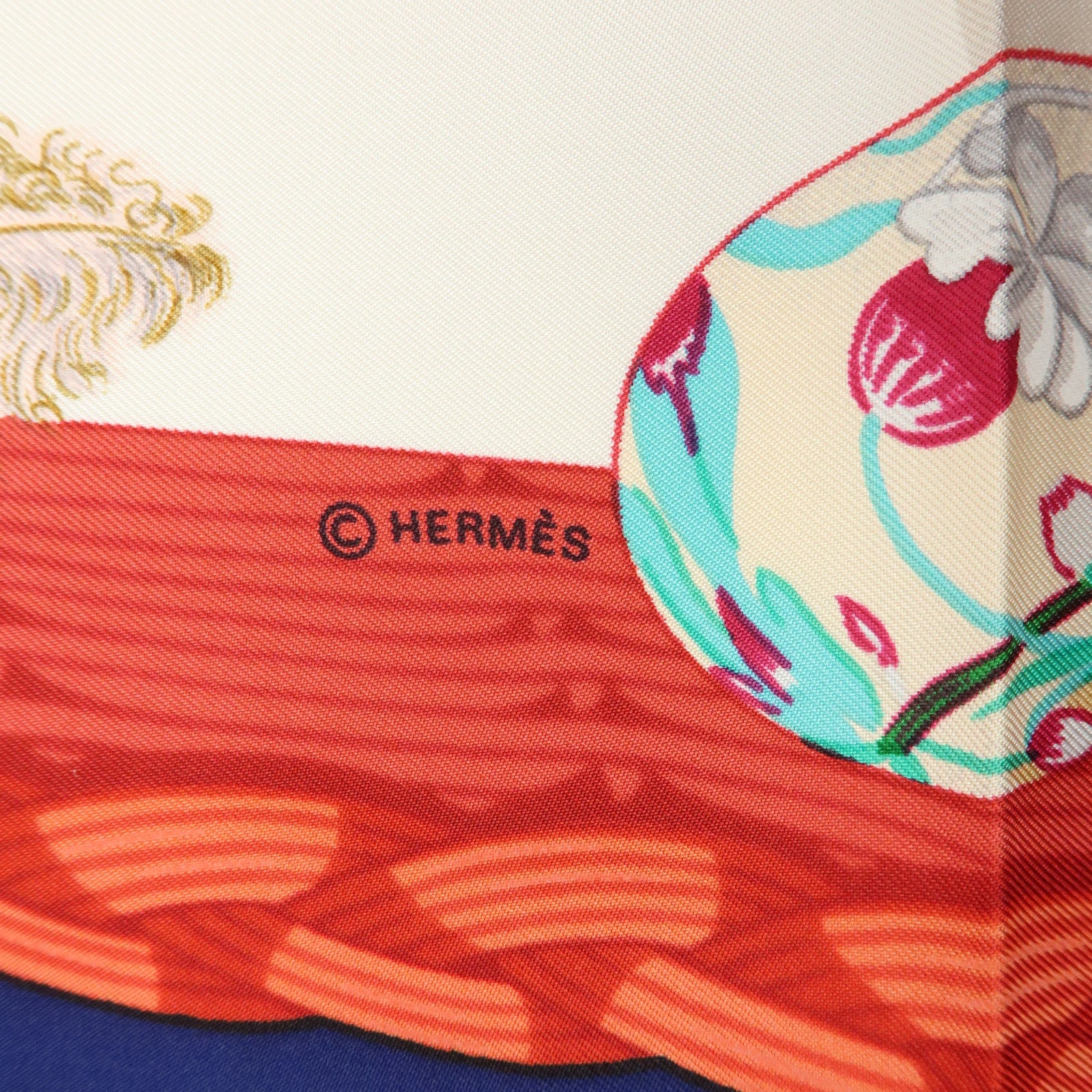 HERMES Carre 90 Silk 100% Scarf COUVEE D HERMES Blue Red White
