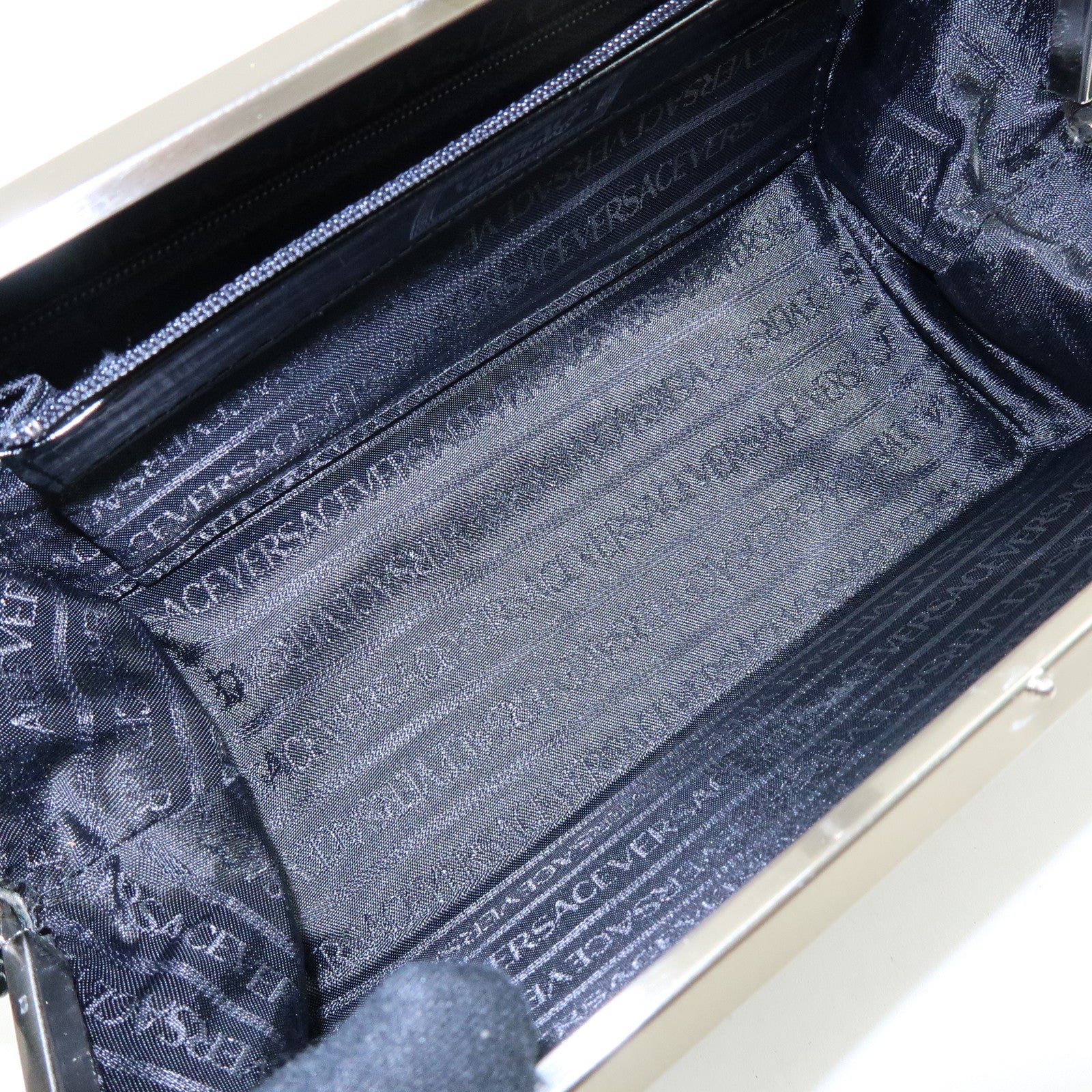 GIANNI VERSACE Embossed Leather Kiss Lock Top Handle Hand Bag Black