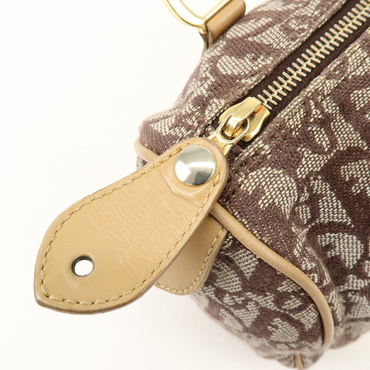 Christian Dior Trotter Jacquard Canvas Leather Boston Bag Brown Beige