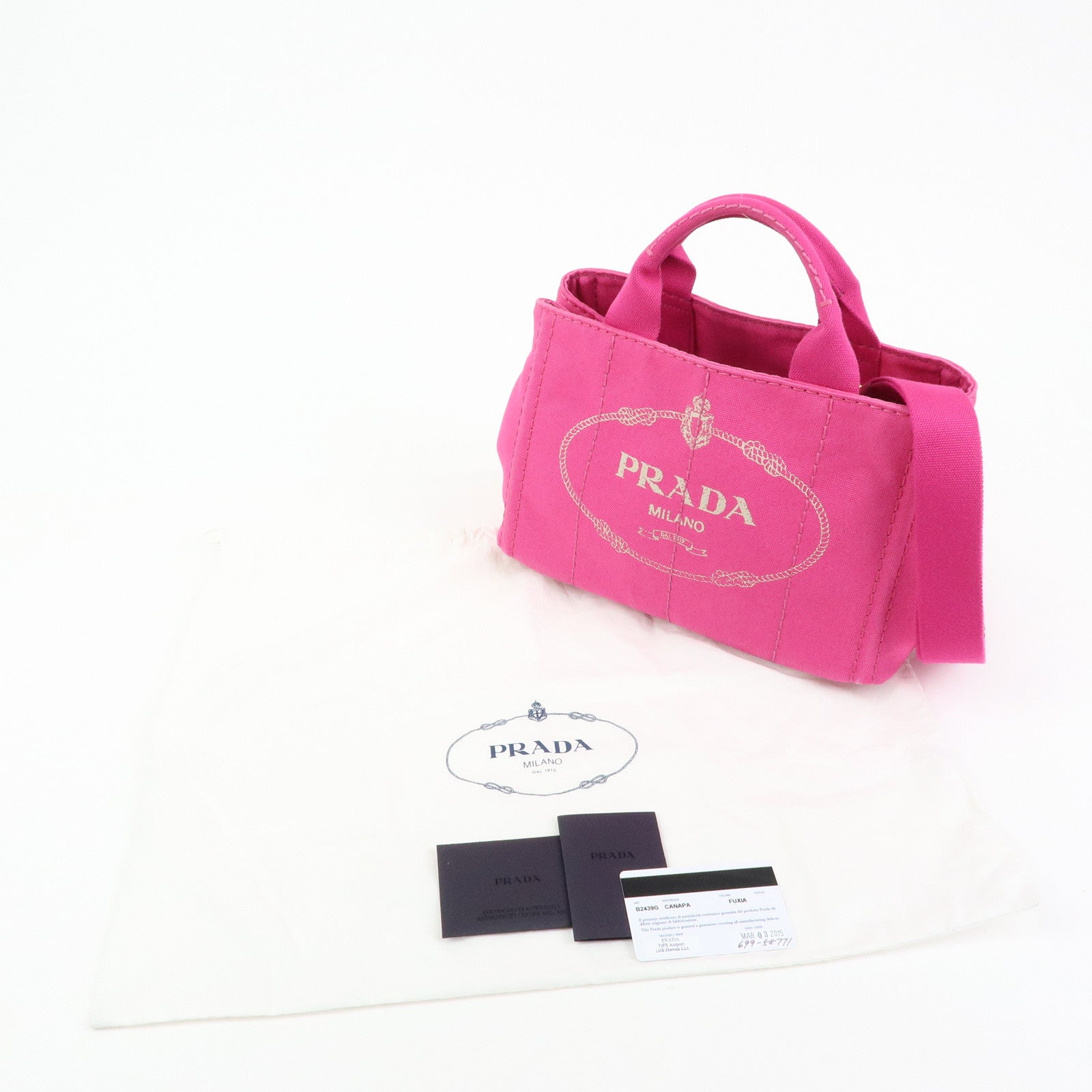 PRADA Triangle Logo Canapa Mini Canvas 2Way Hand Bag Pink B2439G