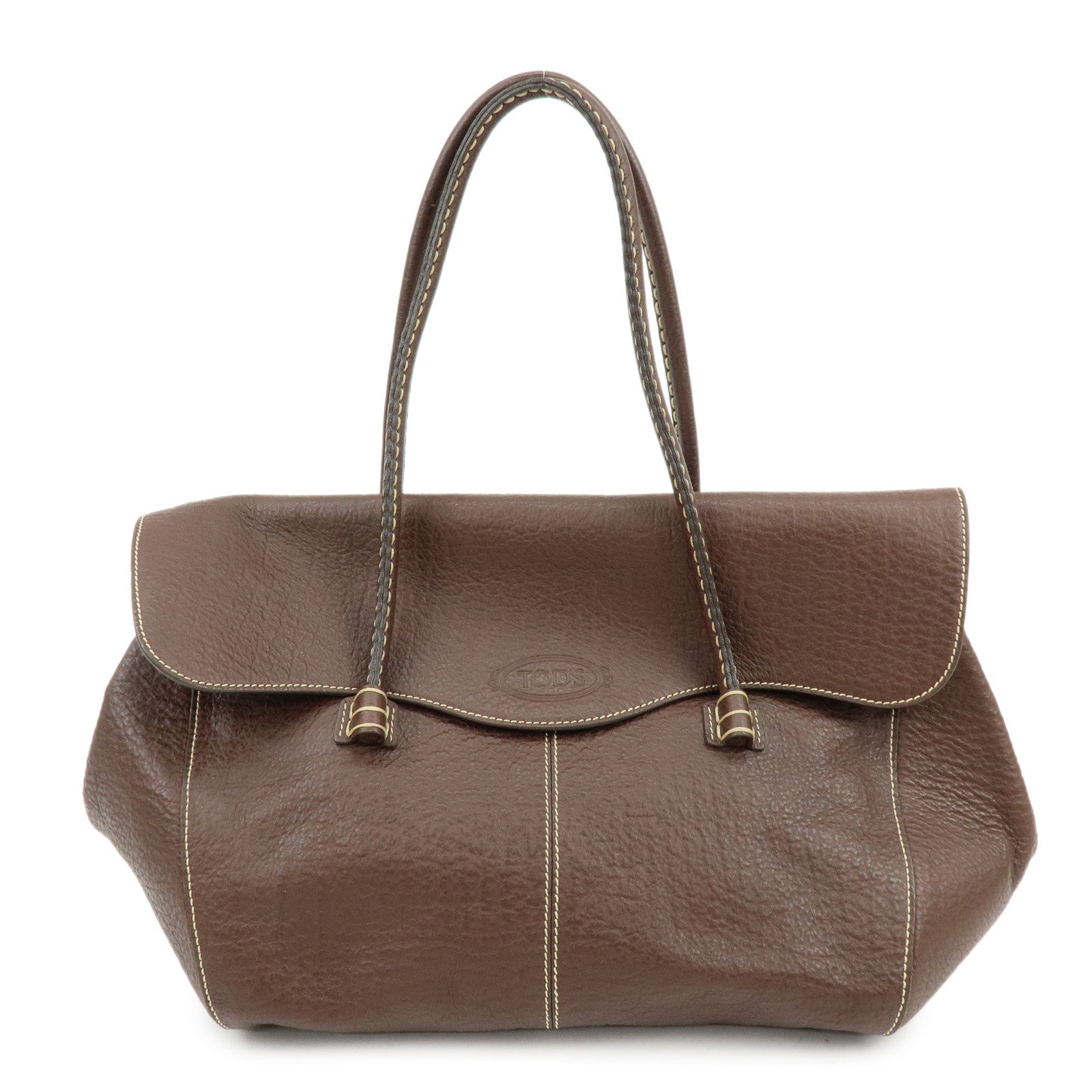 TOD'S Corniche Wave Leather Shoulder Bag Hand Bag Brown