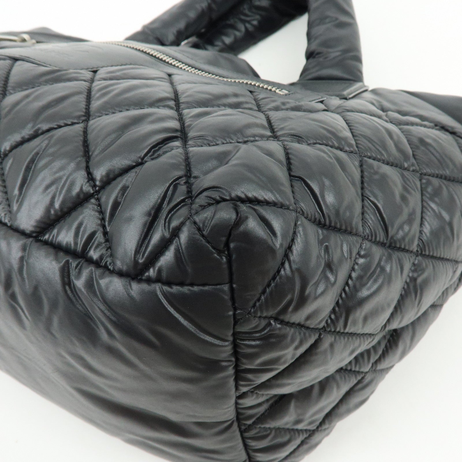 CHANEL COCO Cocoon PM Nylon Lamb Skin Tote Bag Black A48610
