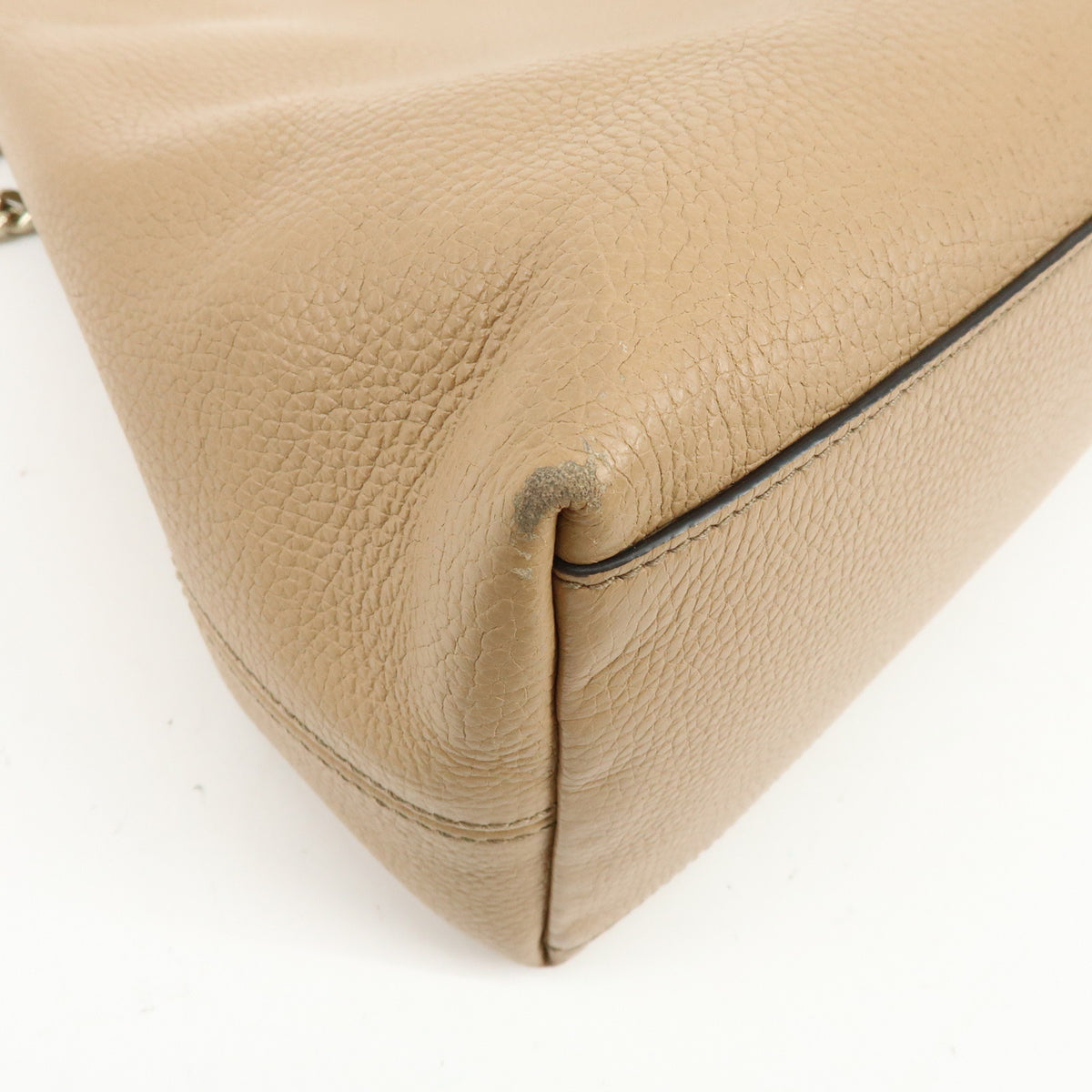GUCCI SOHO Interlocking G Leather Chain Shoulder Bag Beige 536196