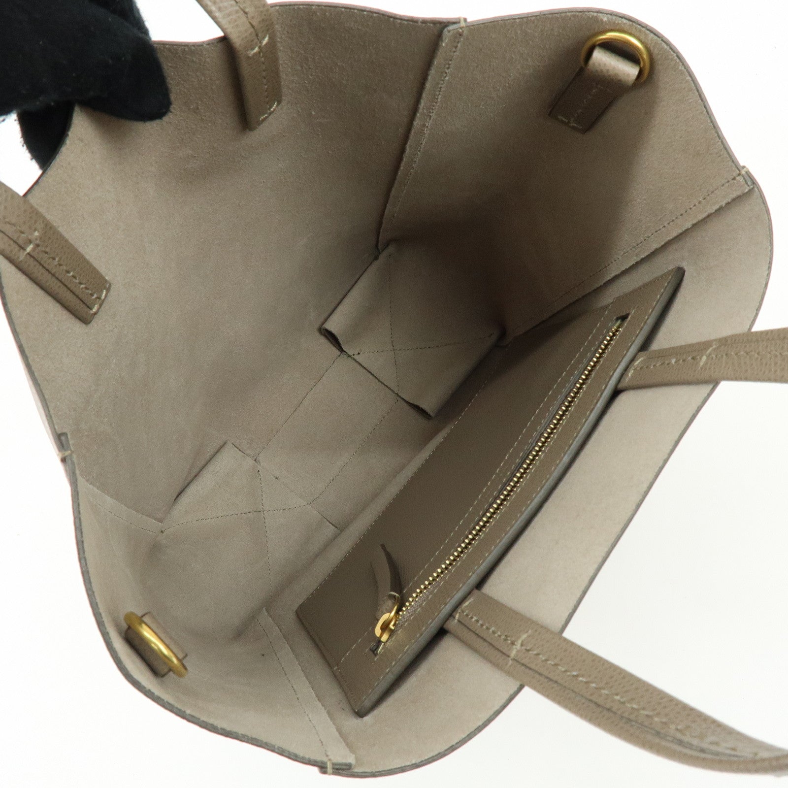 CELINE Vertical Cabas Leather 2Way Hand Bag Shouder Bag Greige