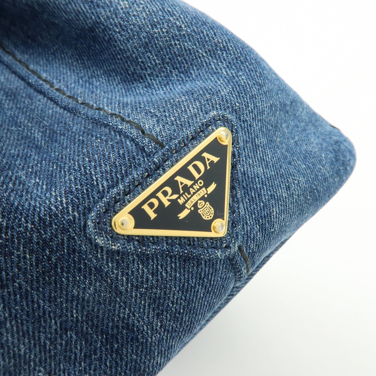 PRADA Canapa Mini Triangle Logo Denim 2Way Bag Hand Bag Blue 1BG439