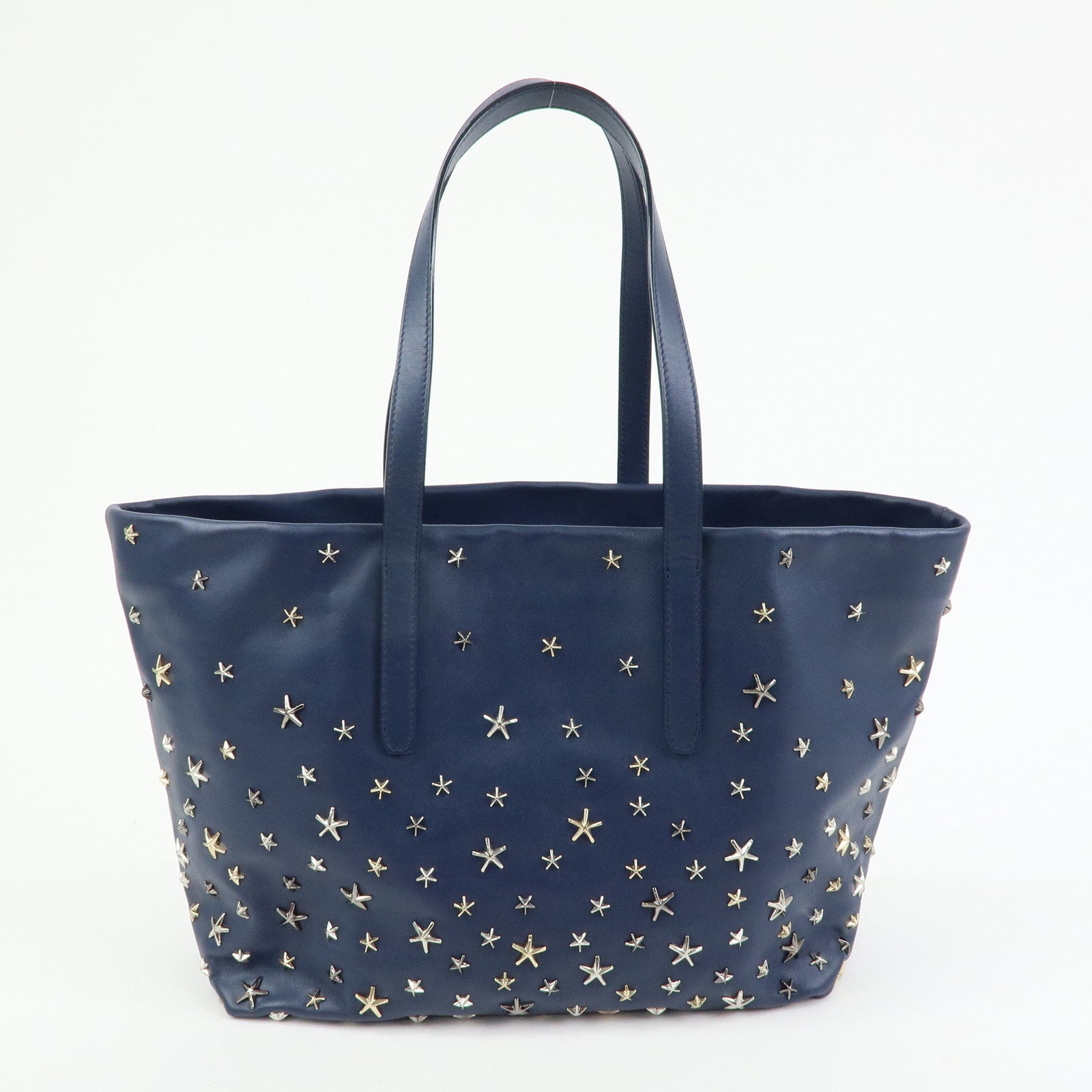 JIMMY CHOO Leather Star Studs Tote Bag Shoulder Bag Hand Bag Blue