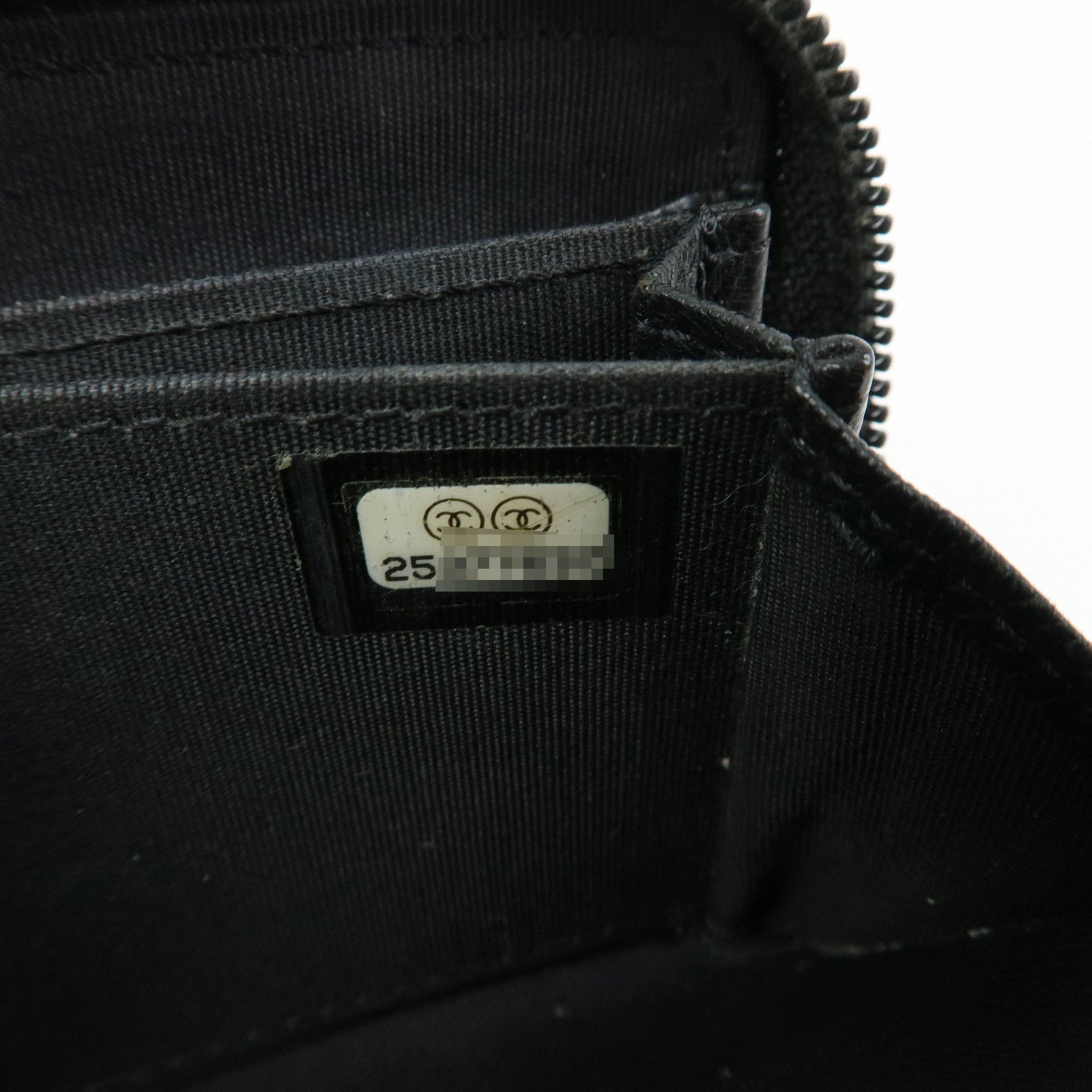 CHANEL COCO Mark Calf Skin Round Zippy Compact Wallet Black