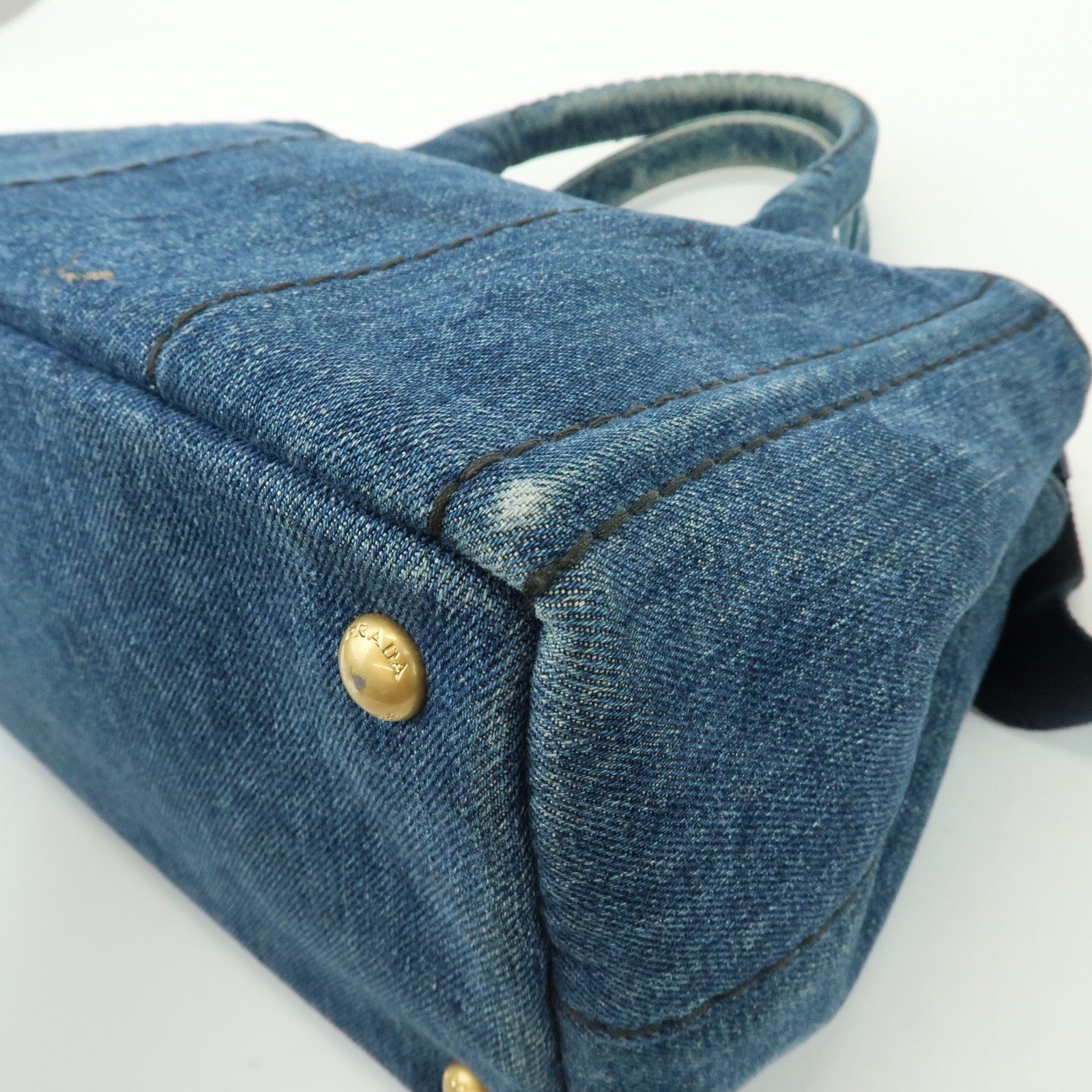 PRADA Triangle Logo Canapa Mini Denim 2Way Bag Hand Bag 1BG439