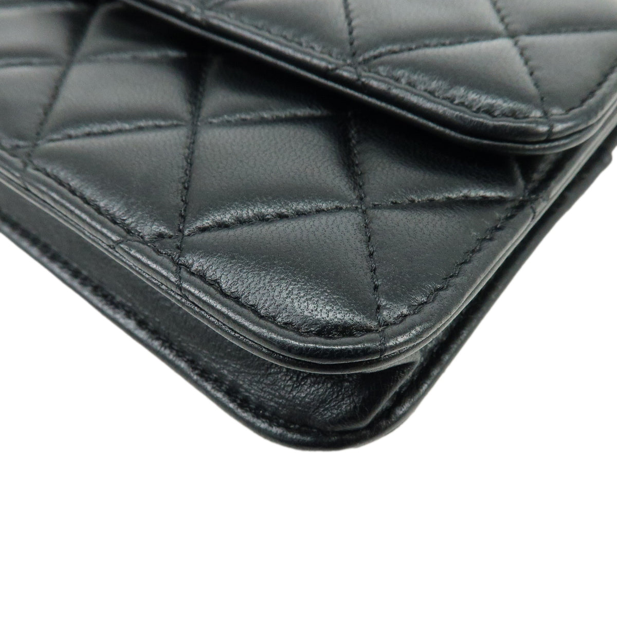 CHANEL Matelasse Lamb Skin Mini Chain Shoulder Bag Black