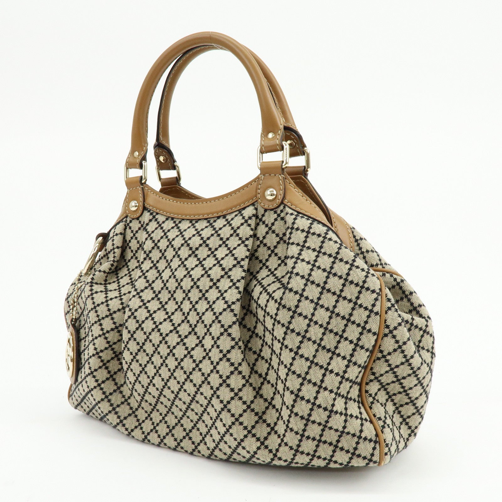 GUCCI Sukey Diamante Interlocking G Canvas Leather Tote Bag 211944