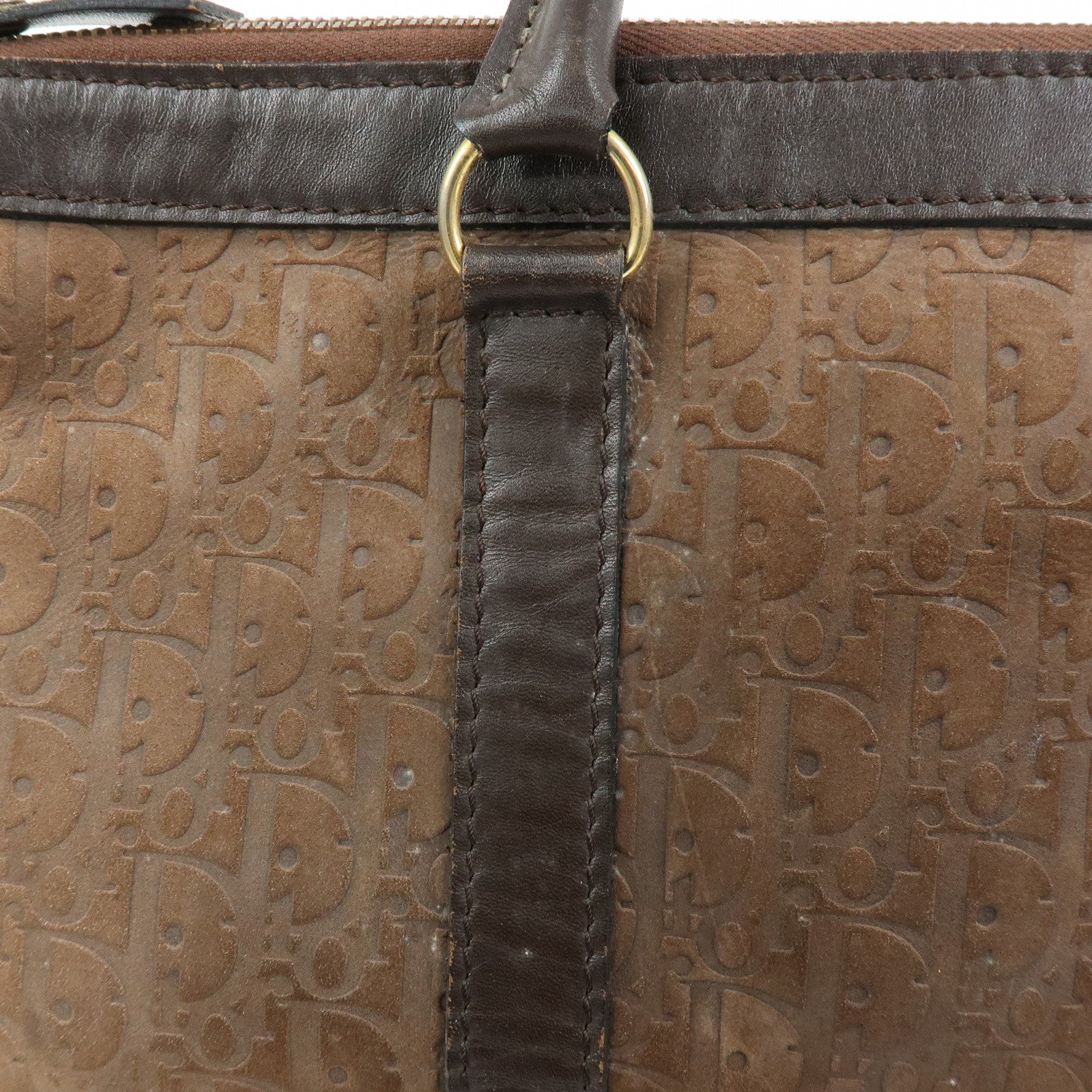 Christian Dior Trotter Suede Leather Boston Bag Hand Bag Brown