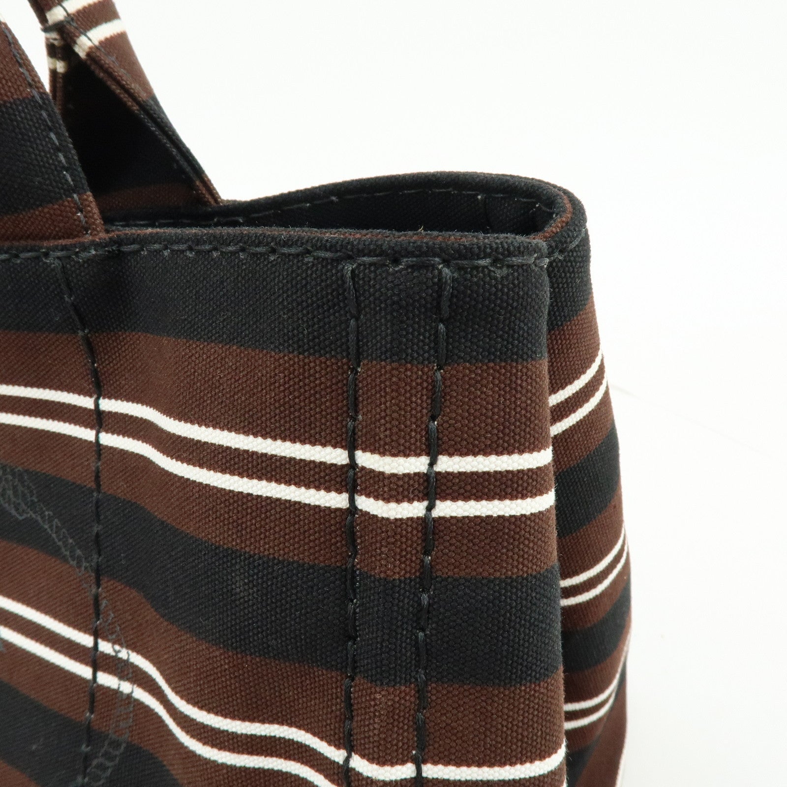 PRADA Canapa Triangle Logo Canvas 2Way Bag Hand Bag Striped B2642B