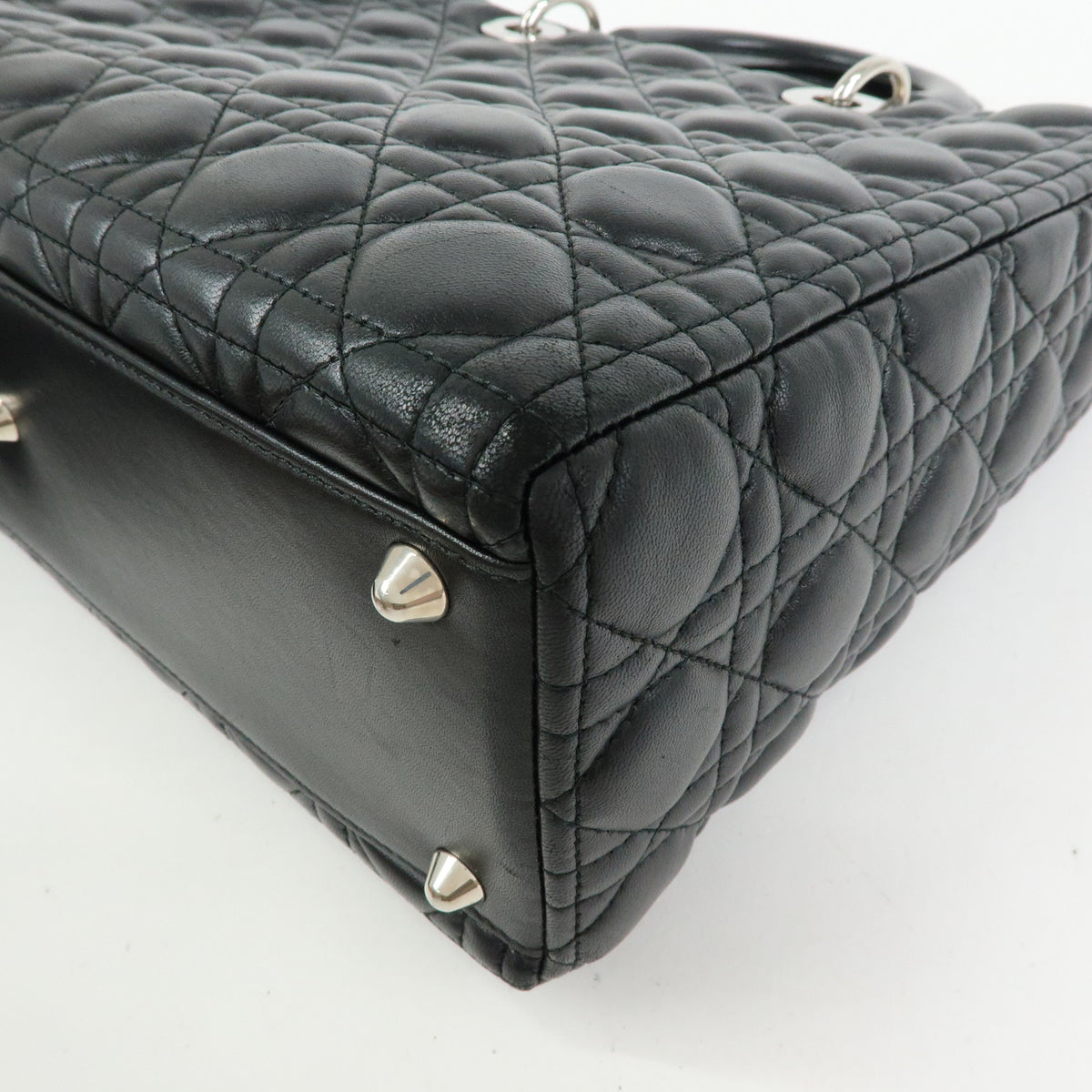 Christian Dior Lady Dior Cannage Lamb Skin Hand Bag Black