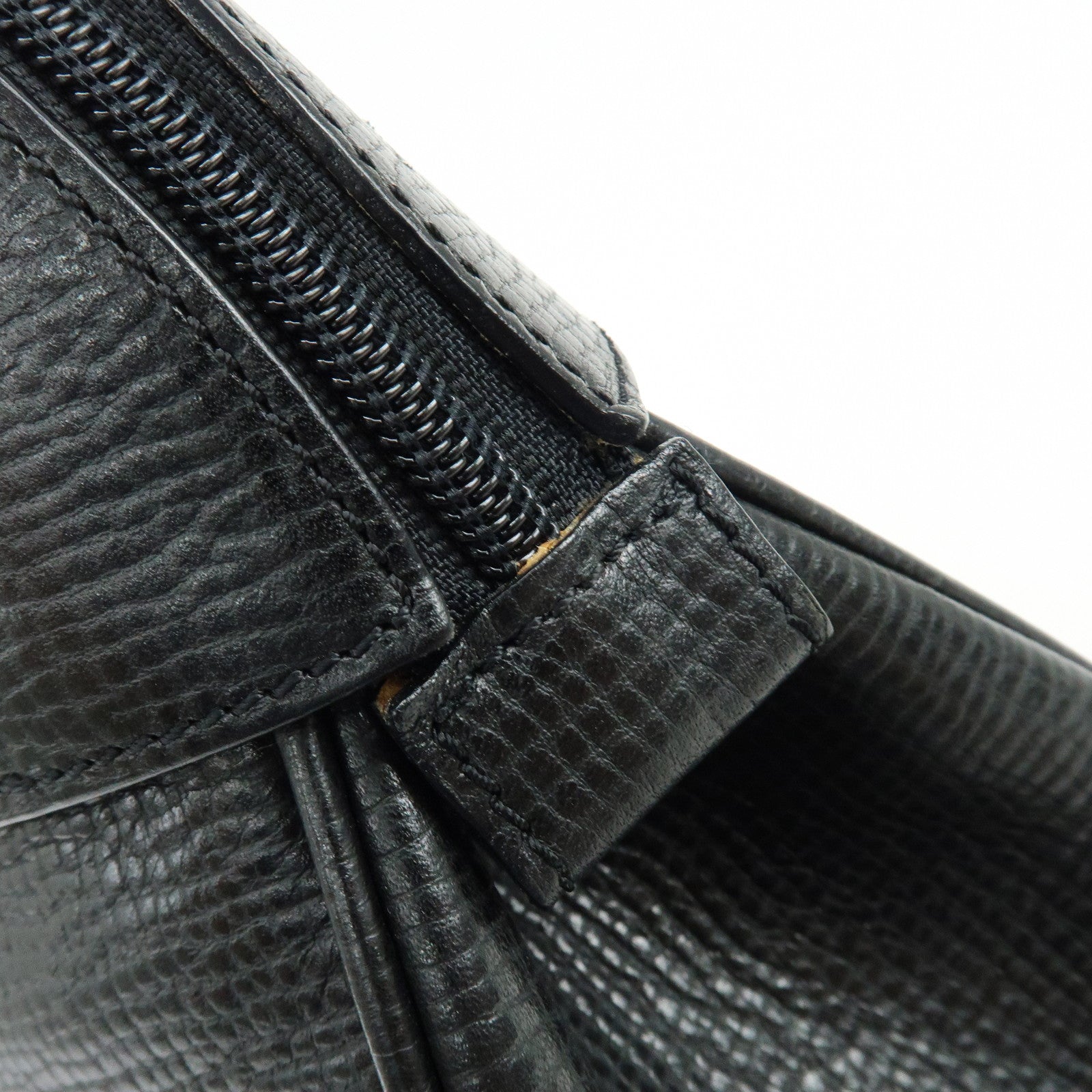 BURBERRY Embossed Leather Hand Bag Boston Bag Black