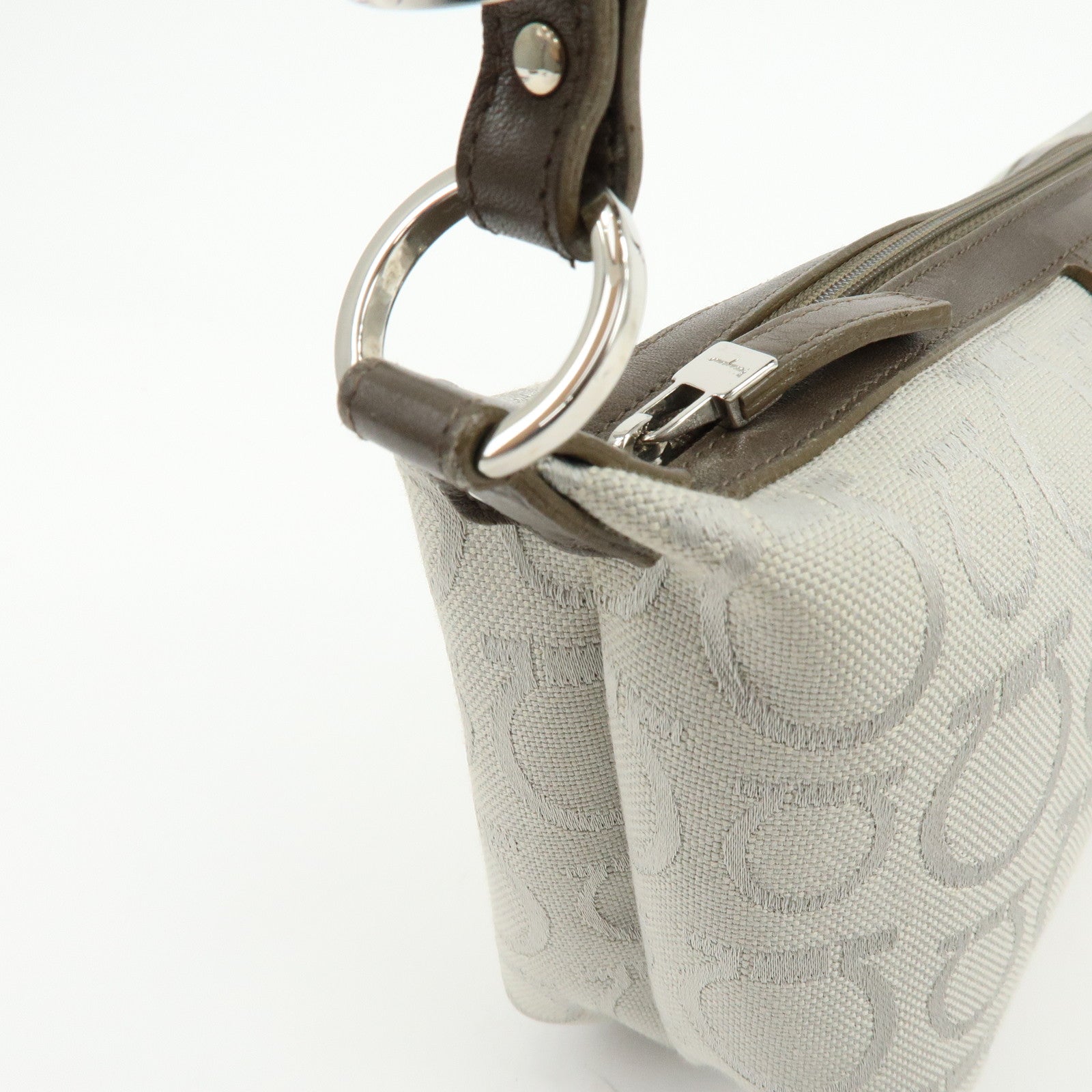Ferragamo Gancini Canvas Leather Hand Bag Accessory Pouch Beige