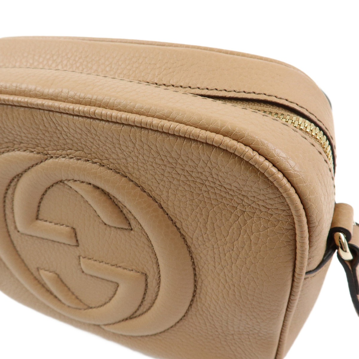 GUCCI SOHO Interlocking G Leather Small Disco Shoulder Bag Beige 308364