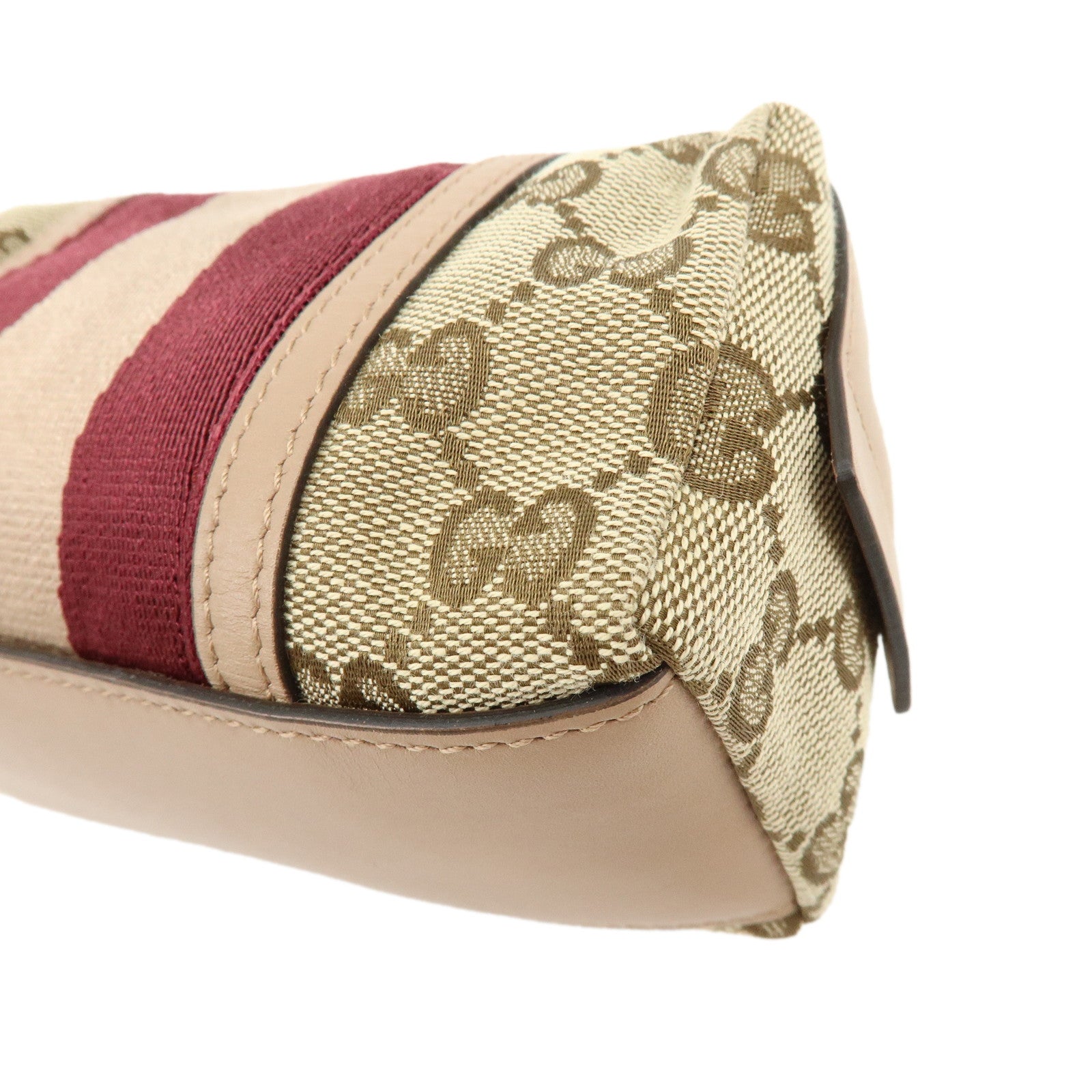 GUCCI Sherry GG Canvas Leather Cosmetic Pouch Beige Bordeaux 256639