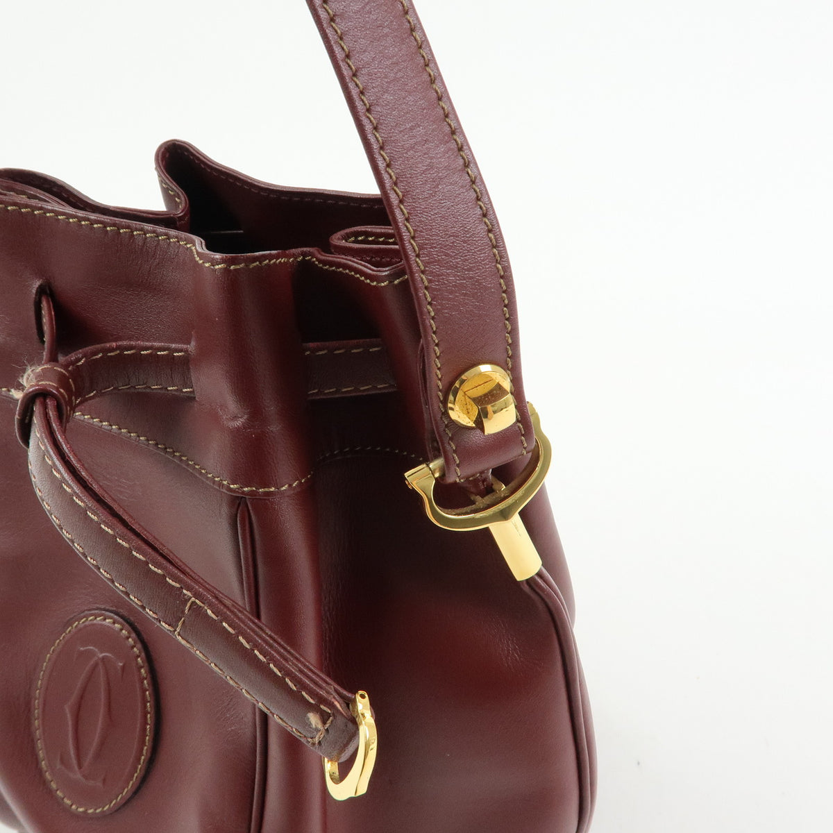 Cartier Must de Cartier Leather Drawstring Mini Shoulder Bag Bordeaux