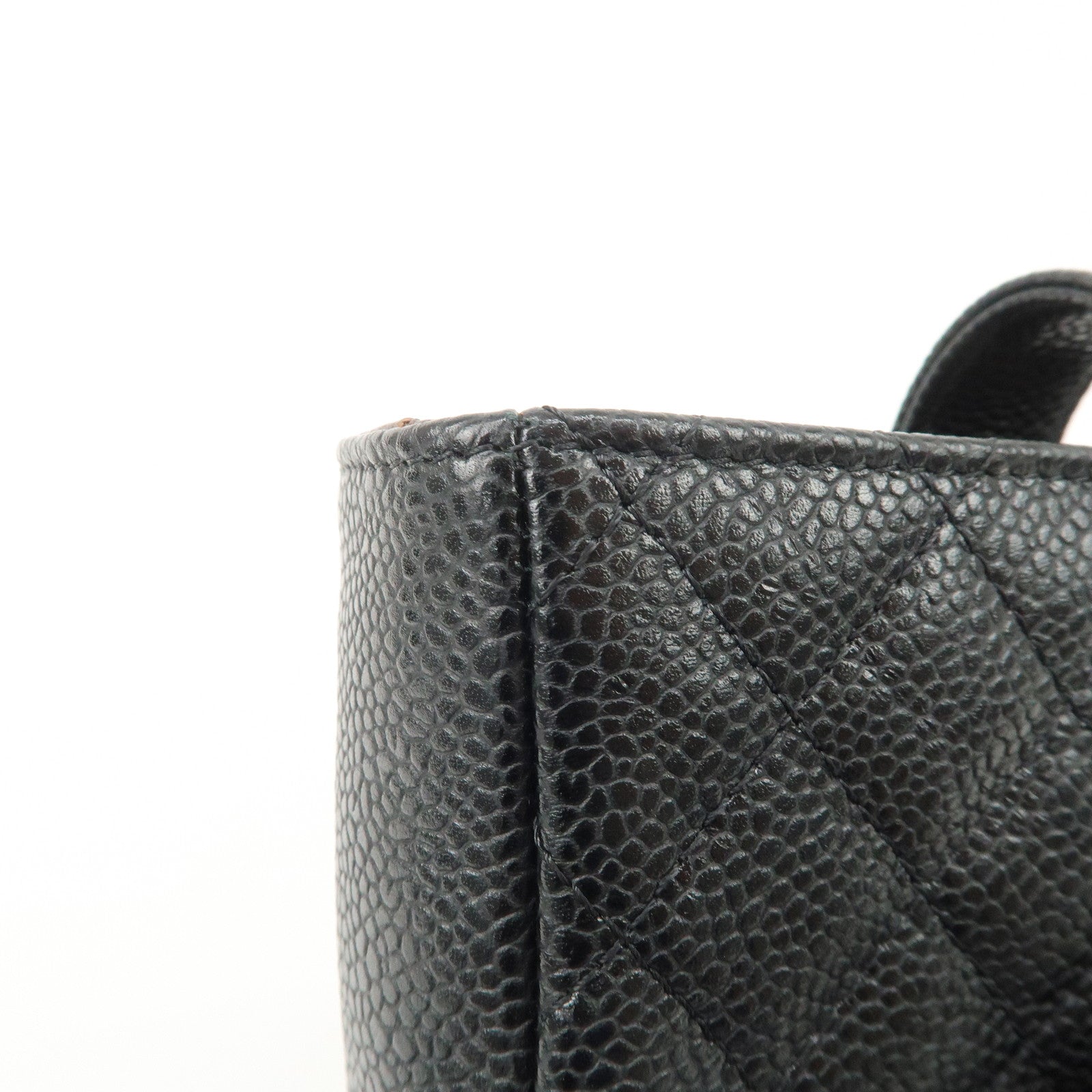 CHANEL COCO Mark Matelasse Caviarskin Pouch Black Gold A48227 Used