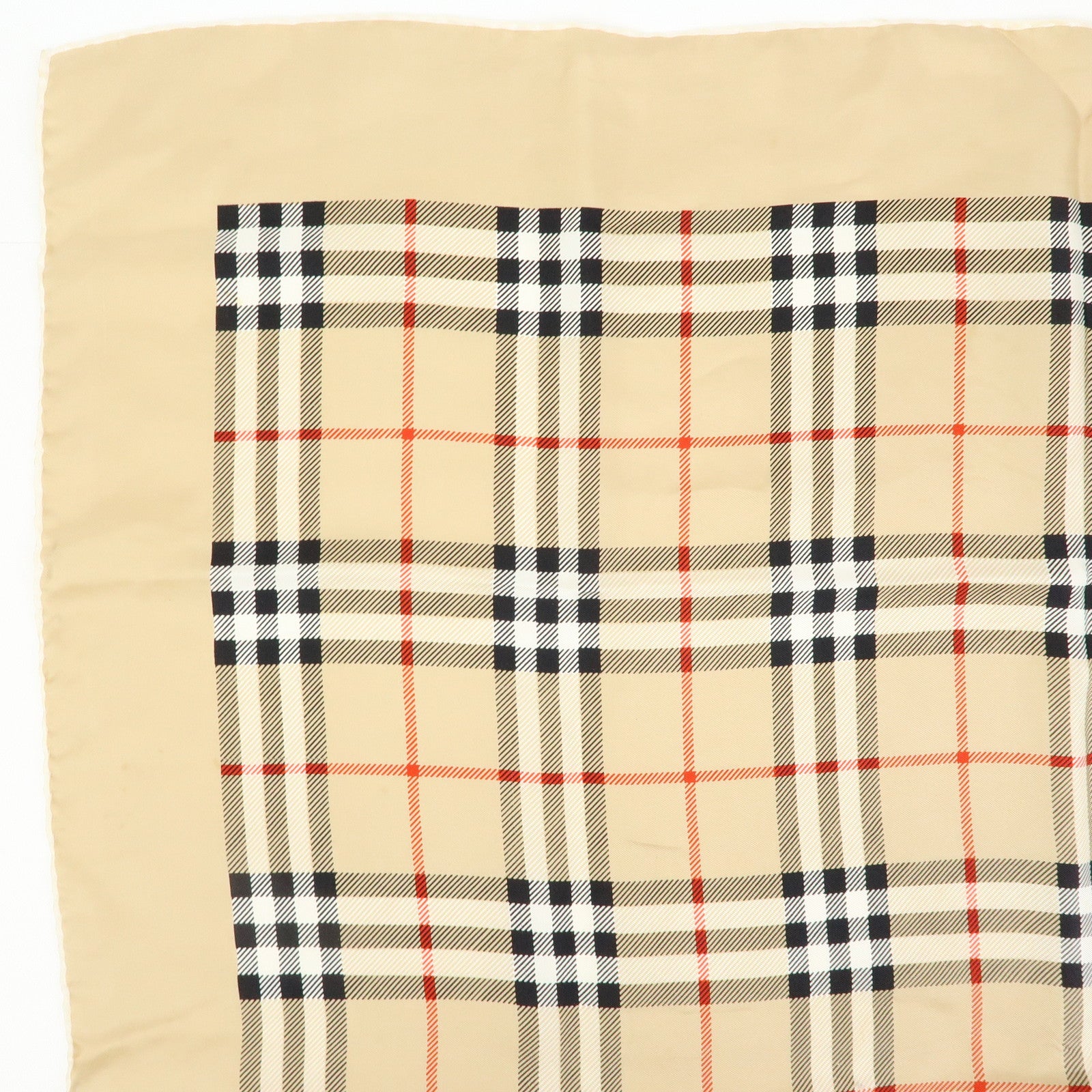 BURBERRY Nova Plaid Silk 100% Scarf Beige Black Red