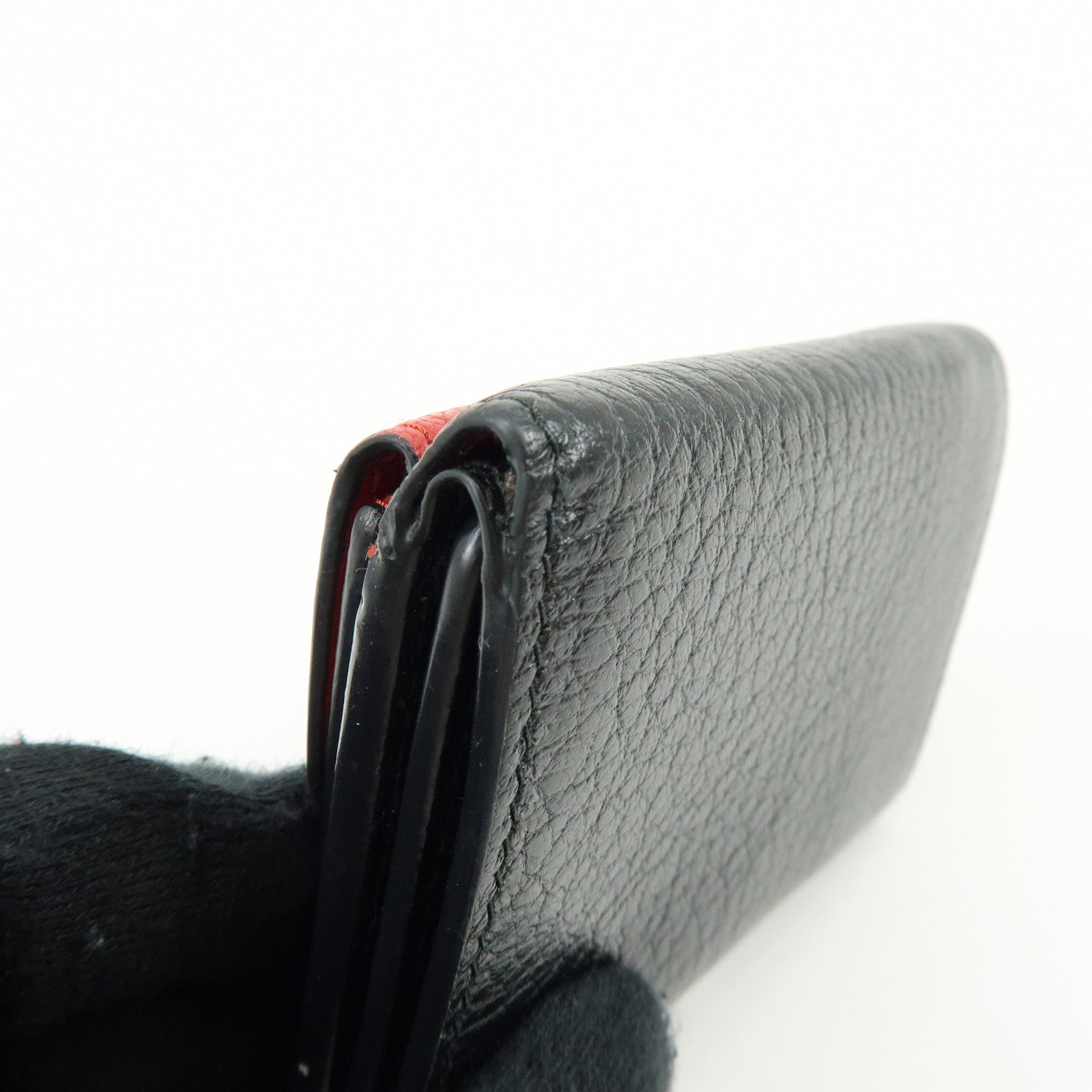 MIU MIU Logo Madras Leather Tri-fold Compact Wallet Red Black 5MH020