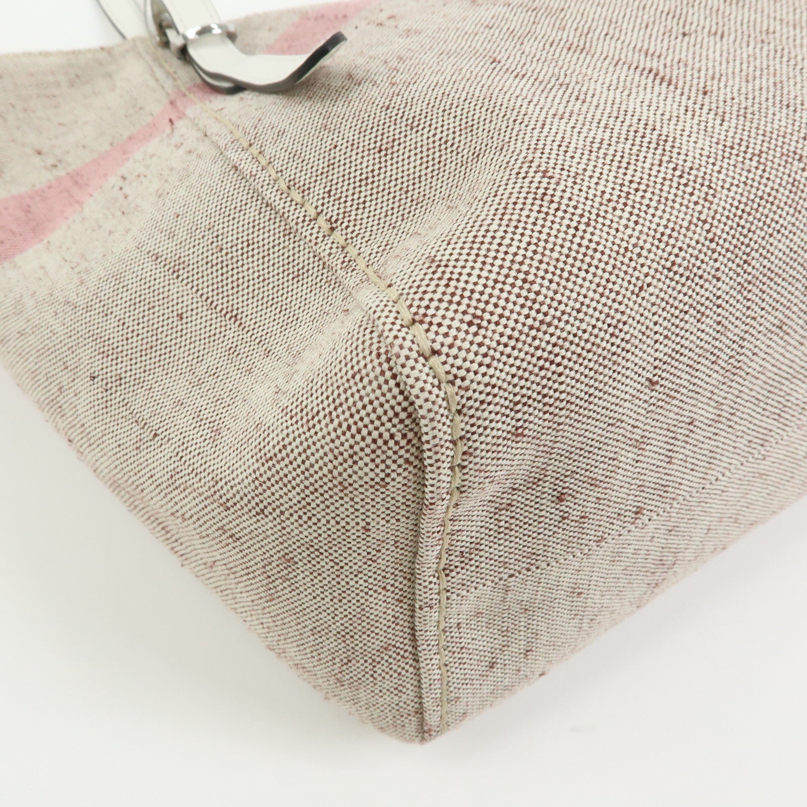 PRADA Logo Canvas Leather Tote Bag Shoulder Bag Natural Pink