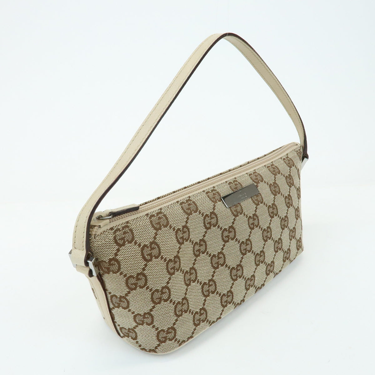 GUCCI Boat Bag GG Canvas Leather Hand Bag Accessory Pouch Beige 07198