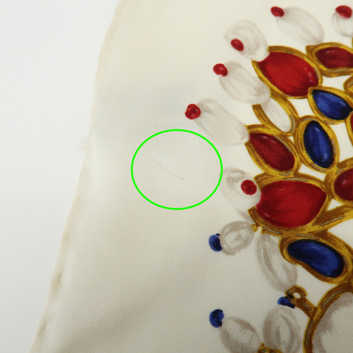 CHANEL COCO Mark Silk 100% Scarf Pearl Jewerly Motif White Red Blue