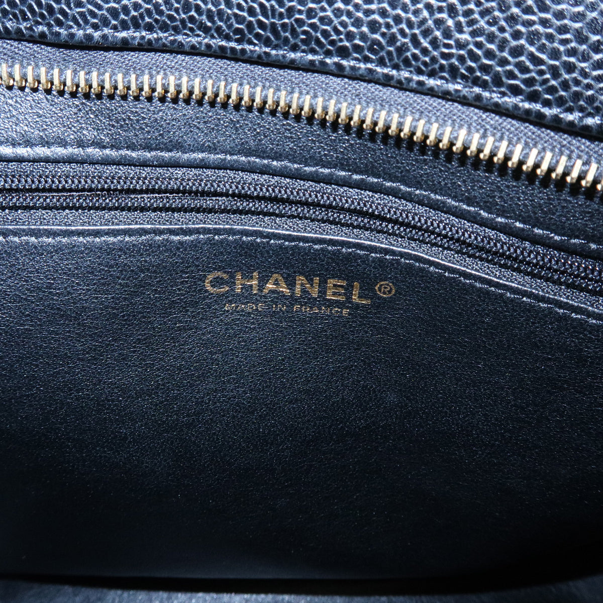 CHANEL Matelasse COCO Mark Caviarskin Medallion Tote Bag Black A01804