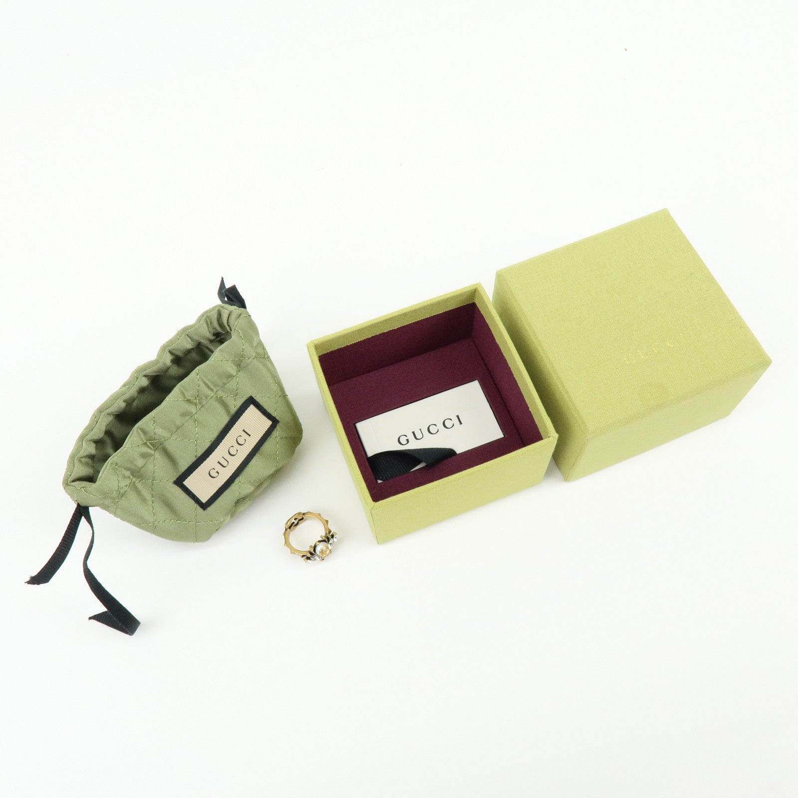 GUCCI Interlocking G Bee Metal Rhinestone Imitation Pearl Ring XS